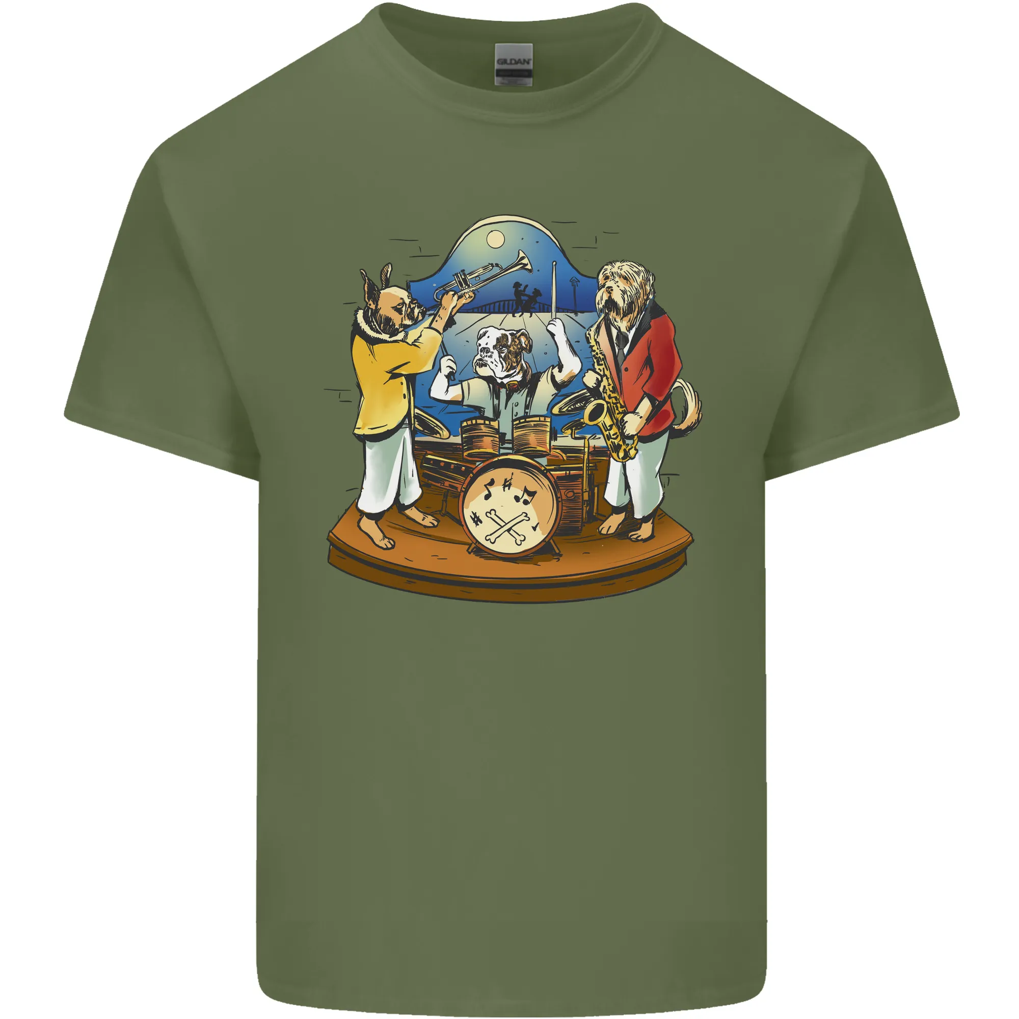A Dog Jazz Band Music Drums Trumpet Mens Light Cotton T-Shirt