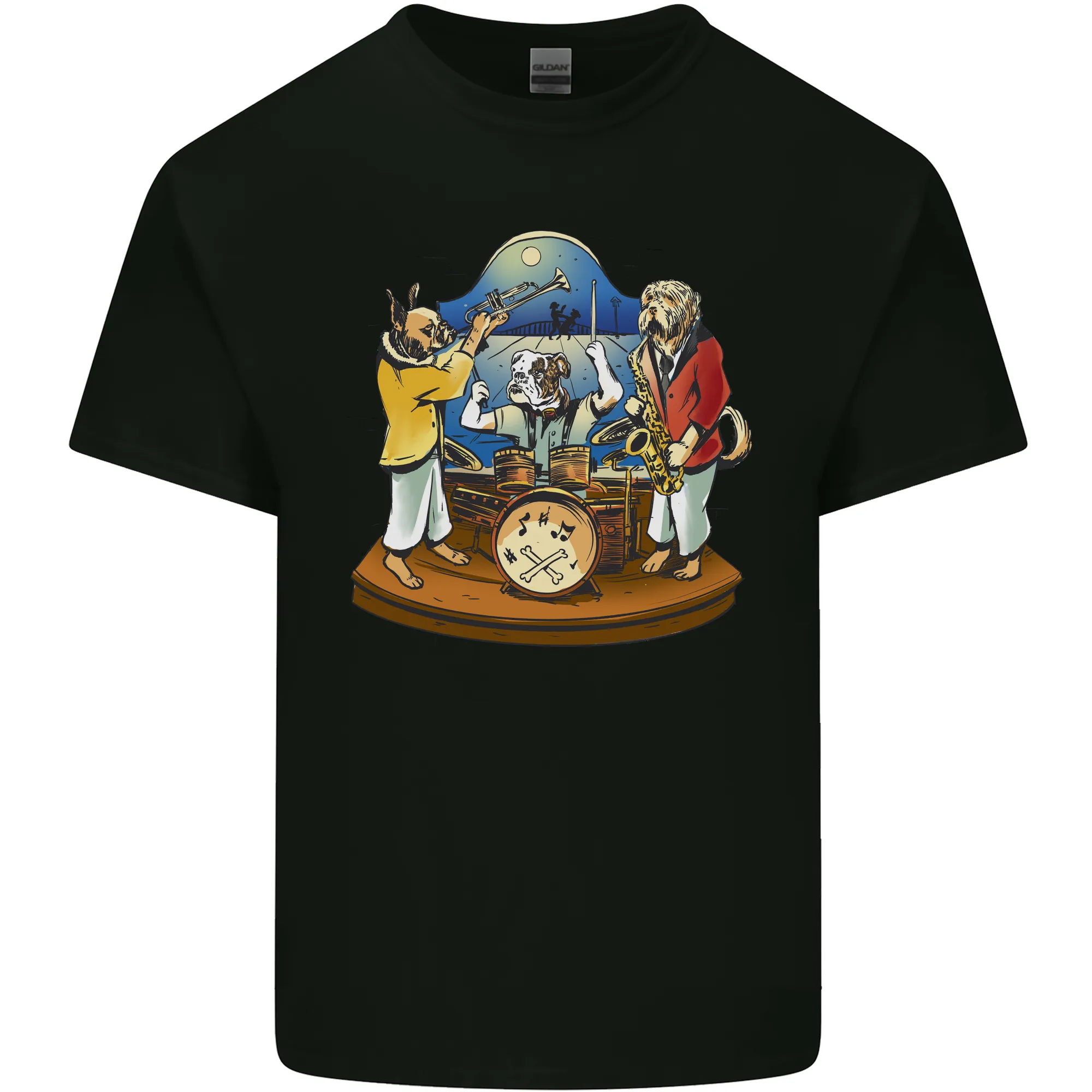 A Dog Jazz Band Music Drums Trumpet Mens Light Cotton T-Shirt