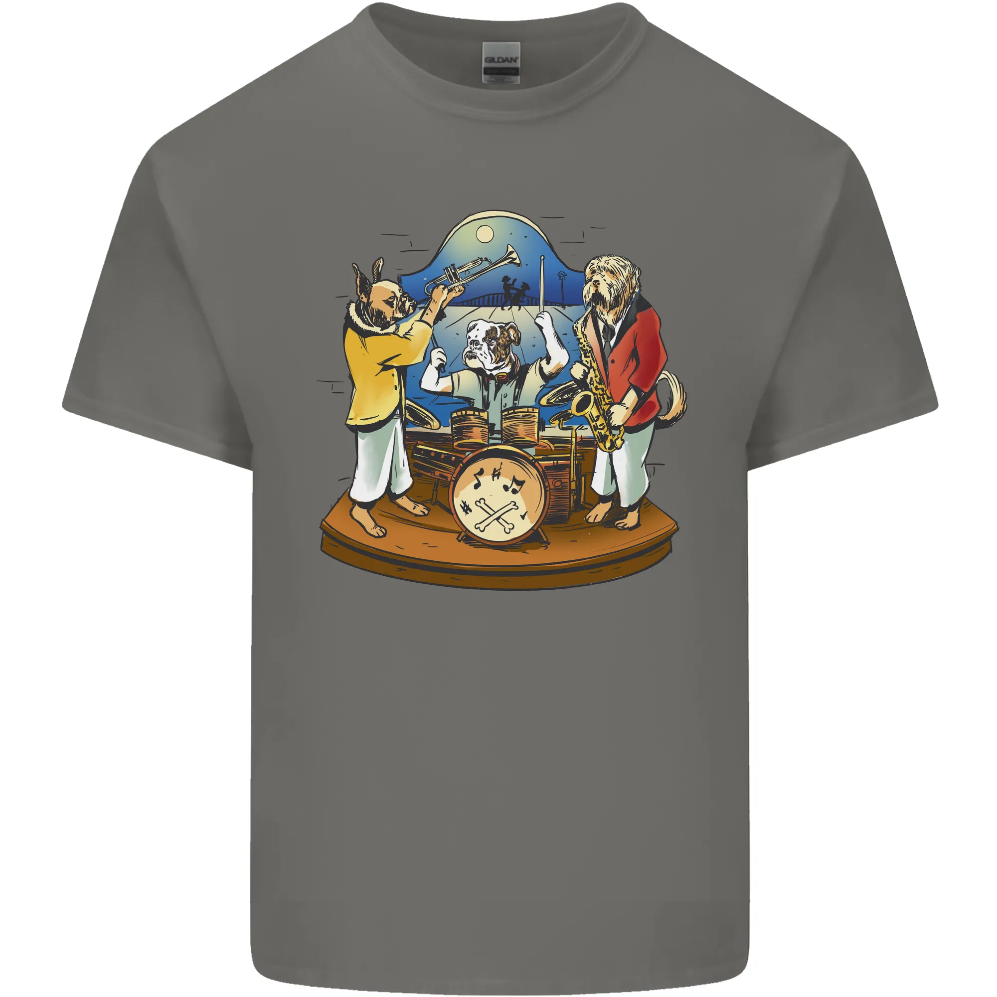 A Dog Jazz Band Music Drums Trumpet Mens Light Cotton T-Shirt
