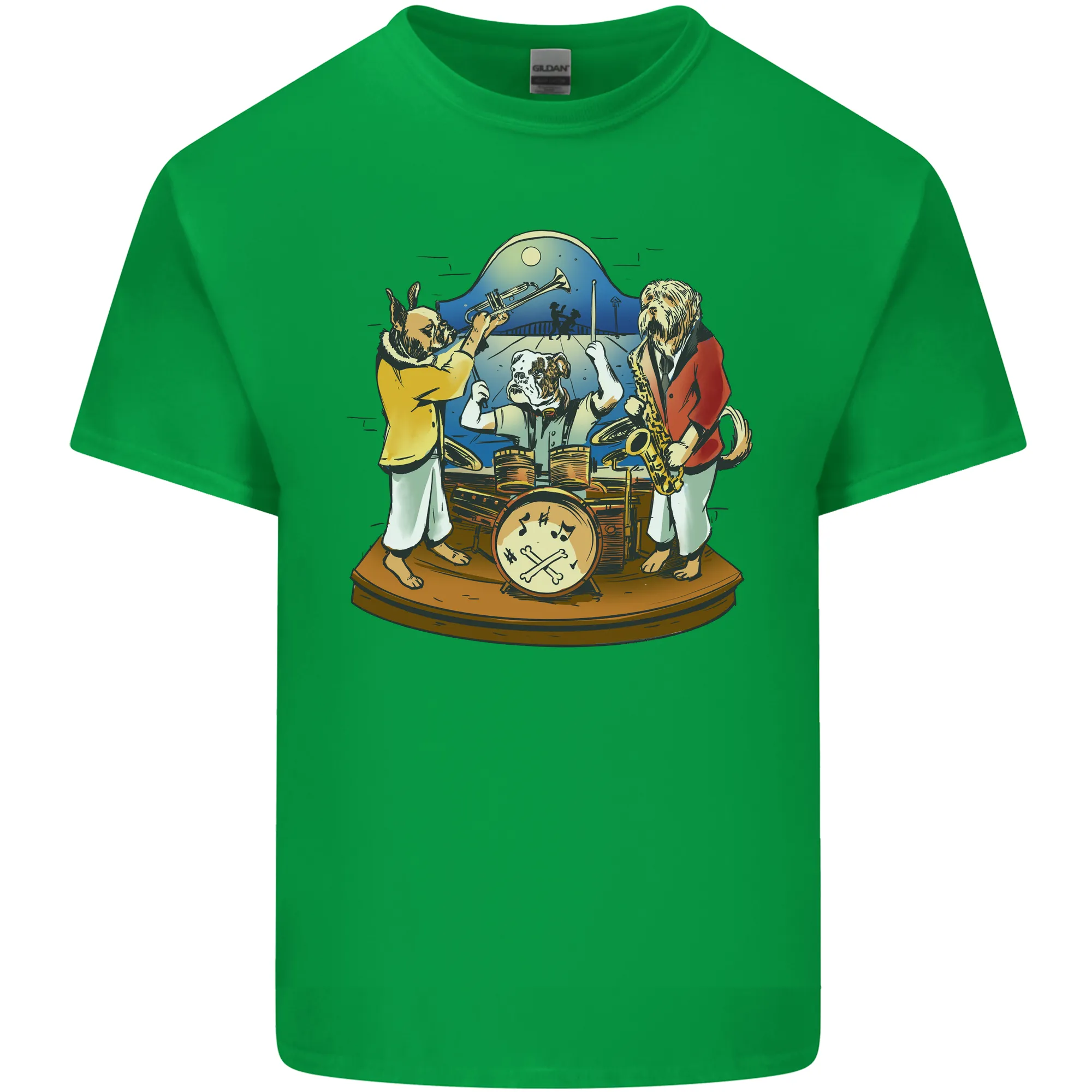 A Dog Jazz Band Music Drums Trumpet Mens Light Cotton T-Shirt