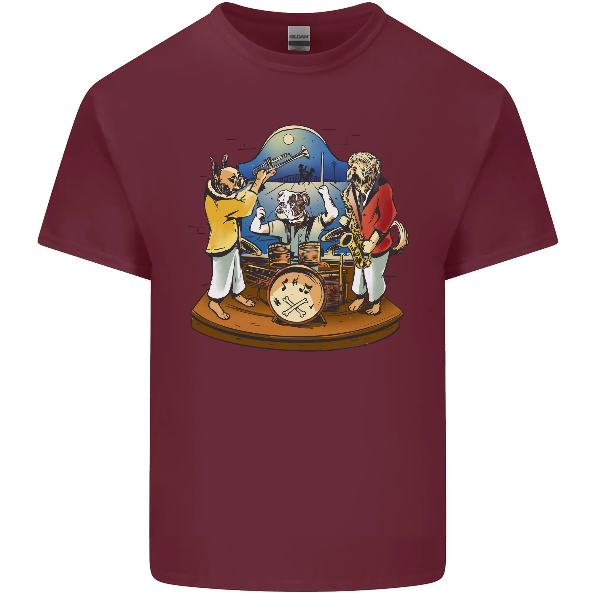 A Dog Jazz Band Music Drums Trumpet Mens Light Cotton T-Shirt