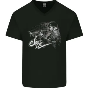 A Jazz Player Playing the Trumpet Mens V-Neck Cotton T-Shirt