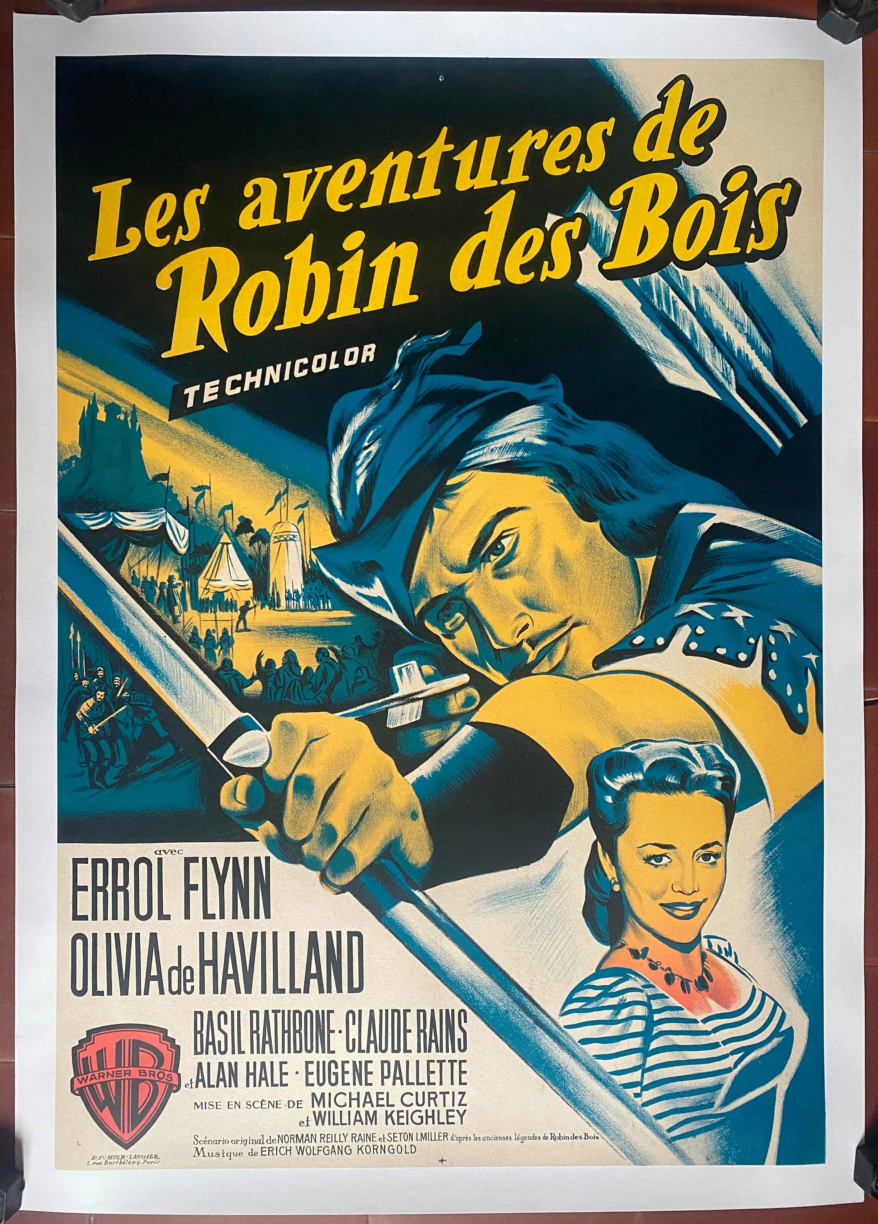 Affiche entoilée LES AVENTURES DE ROBIN DES BOIS Michael Curtiz ERROL FLYNN 60x80cm 50's