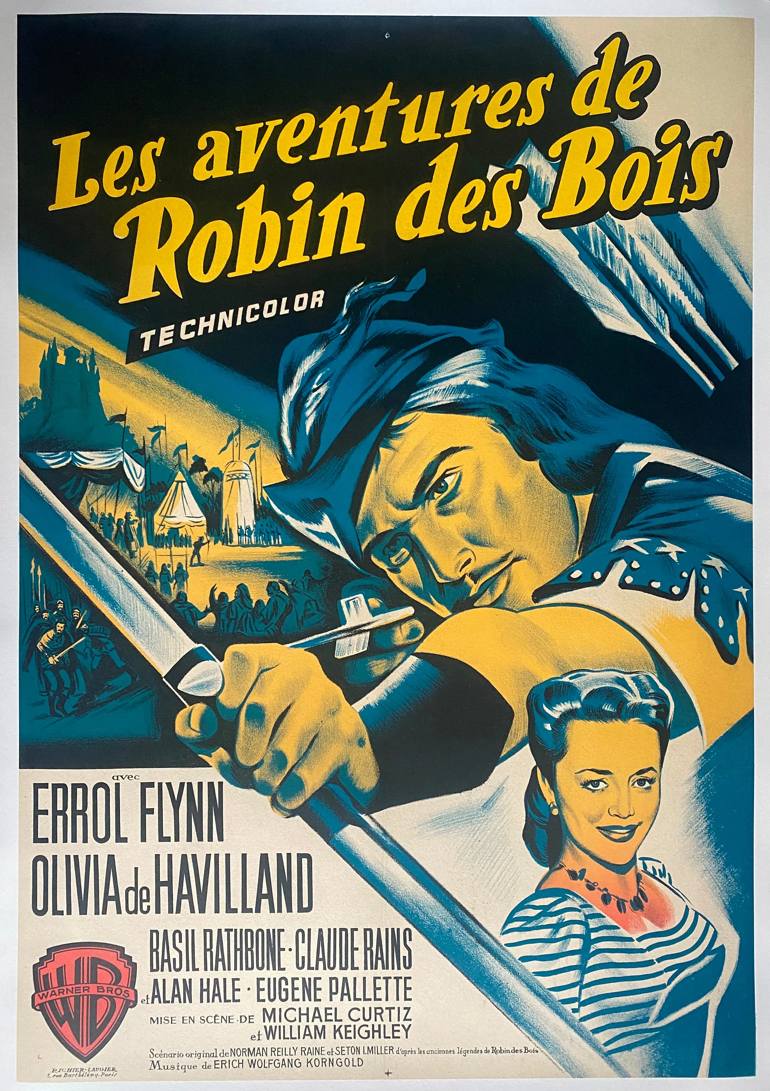 Affiche entoilée LES AVENTURES DE ROBIN DES BOIS Michael Curtiz ERROL FLYNN 60x80cm 50's