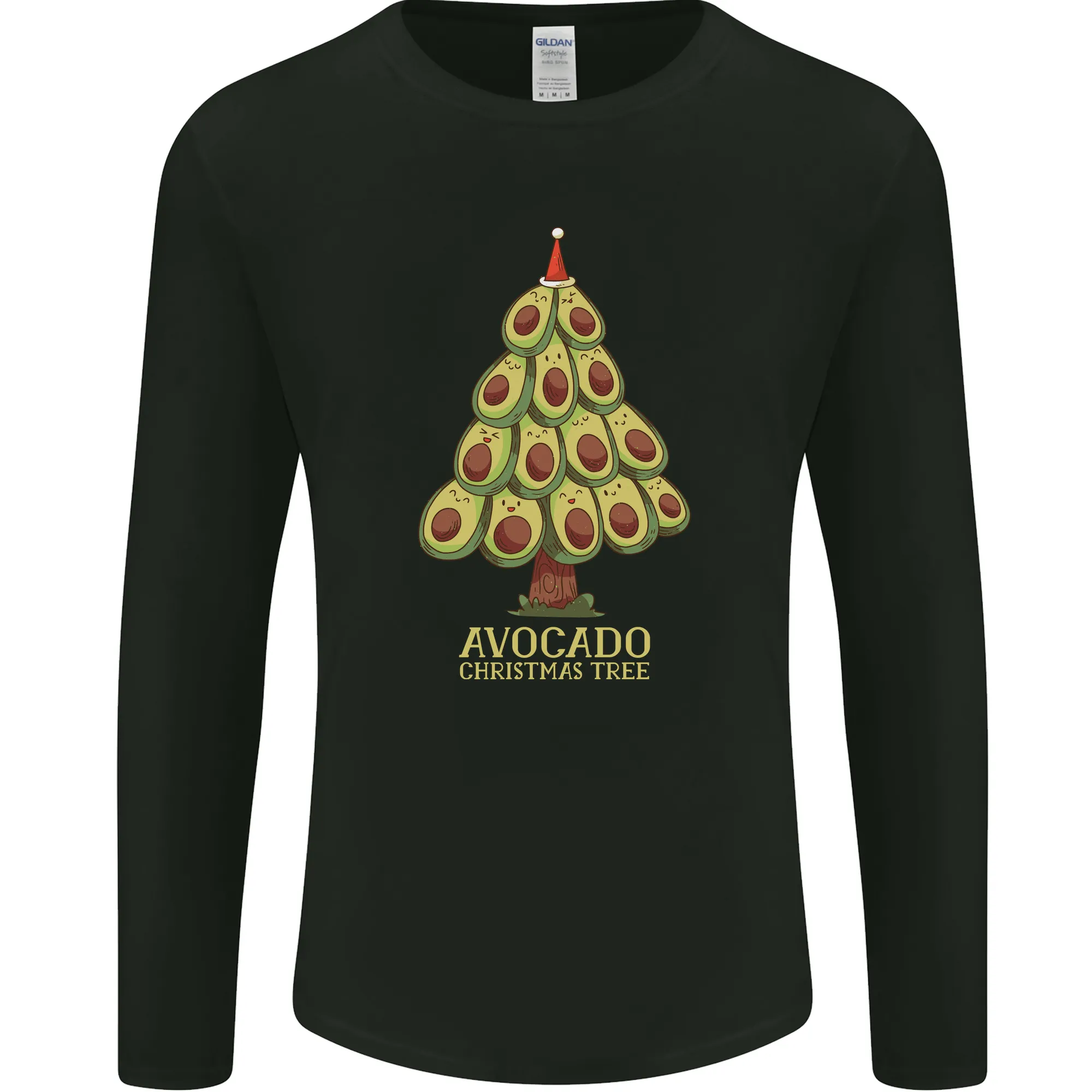 Avocado Christmas Tree Xmas Funny Food Mens Long Sleeve T-Shirt