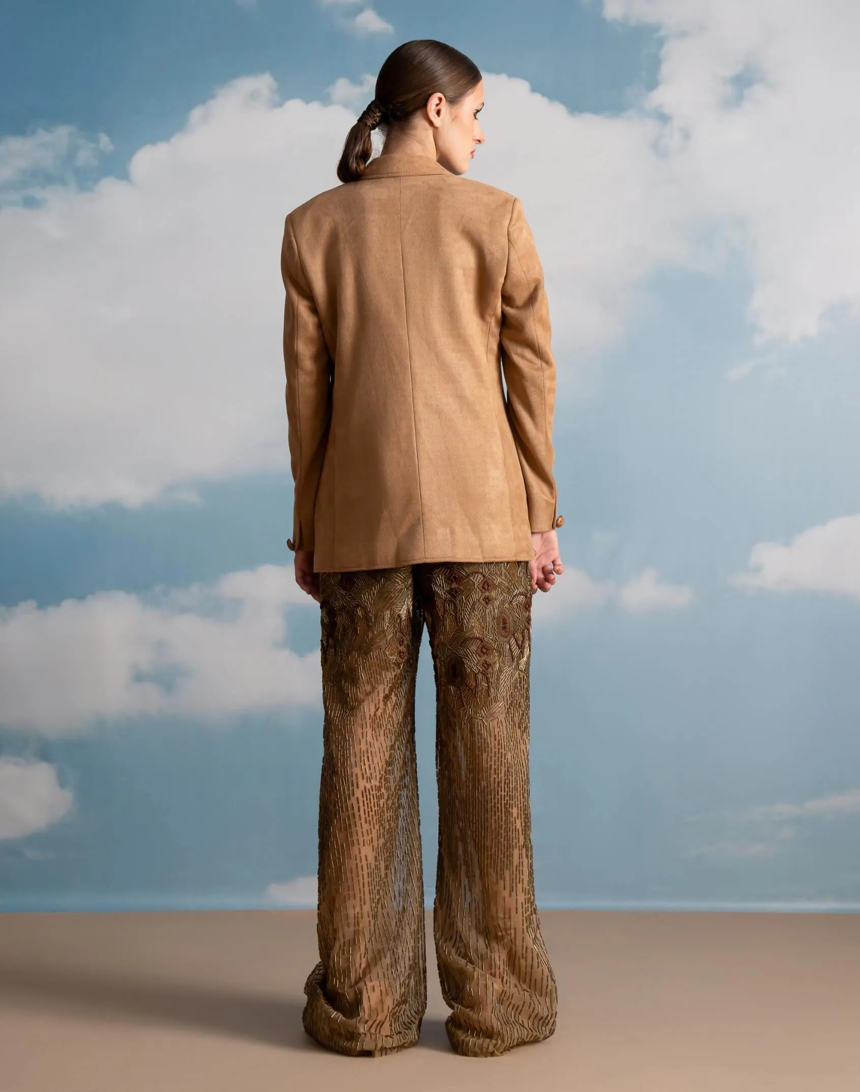 Beige suede jacket, waistcoat and pants