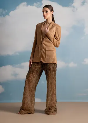 Beige suede jacket, waistcoat and pants