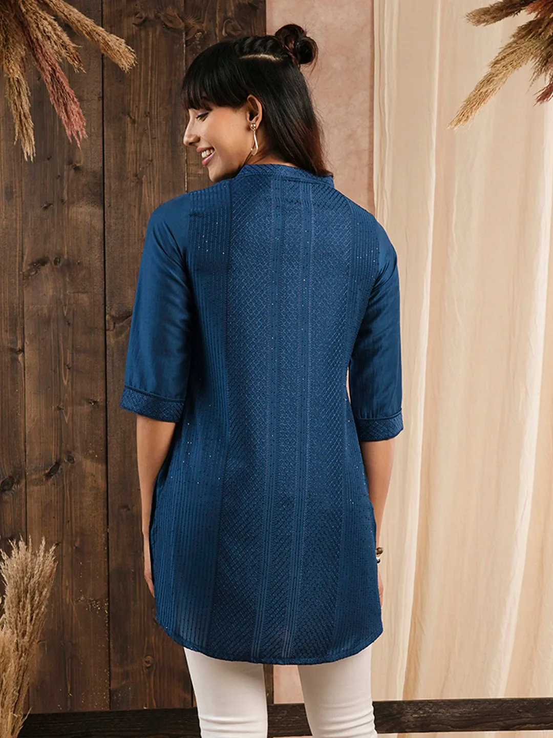 Blue Straight Chanderi Silk Ethnic Wear Tunics for Ladies - Zola
