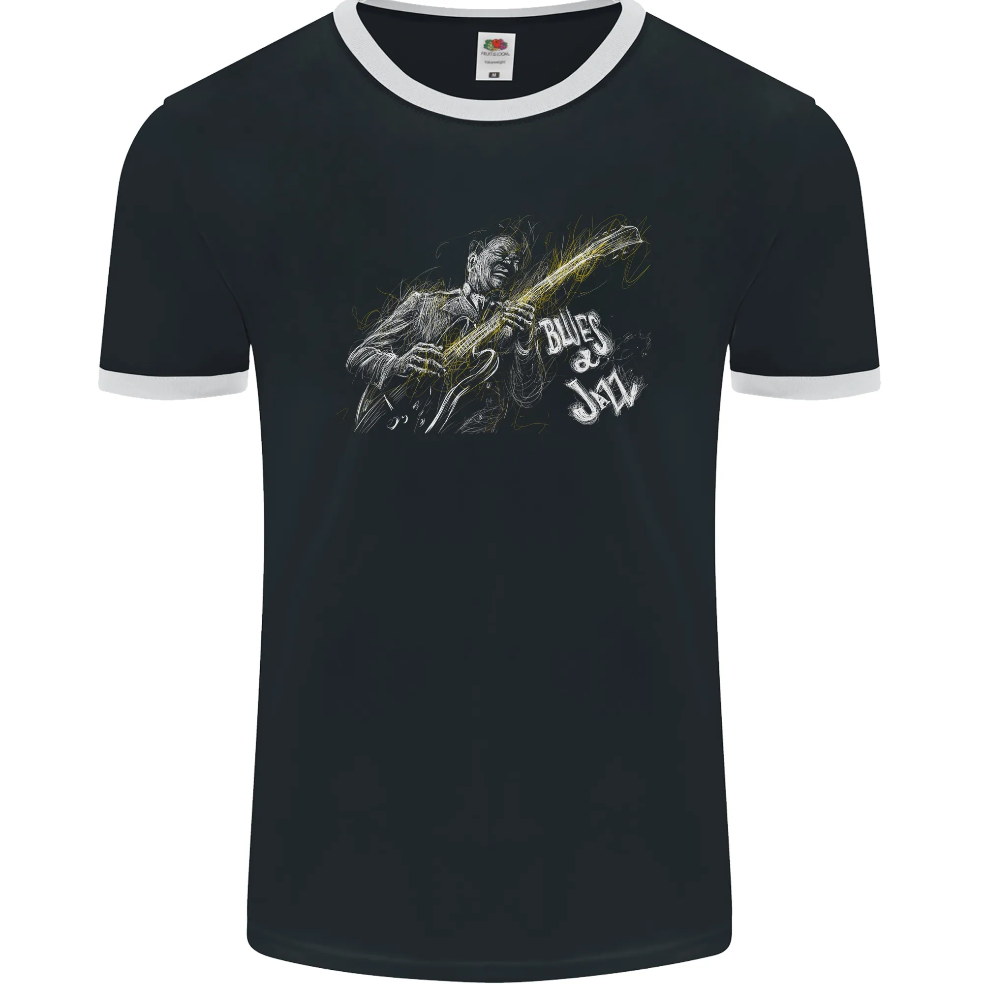 Blues n Jazz Guitar Player Mens Ringer T-Shirt FotL