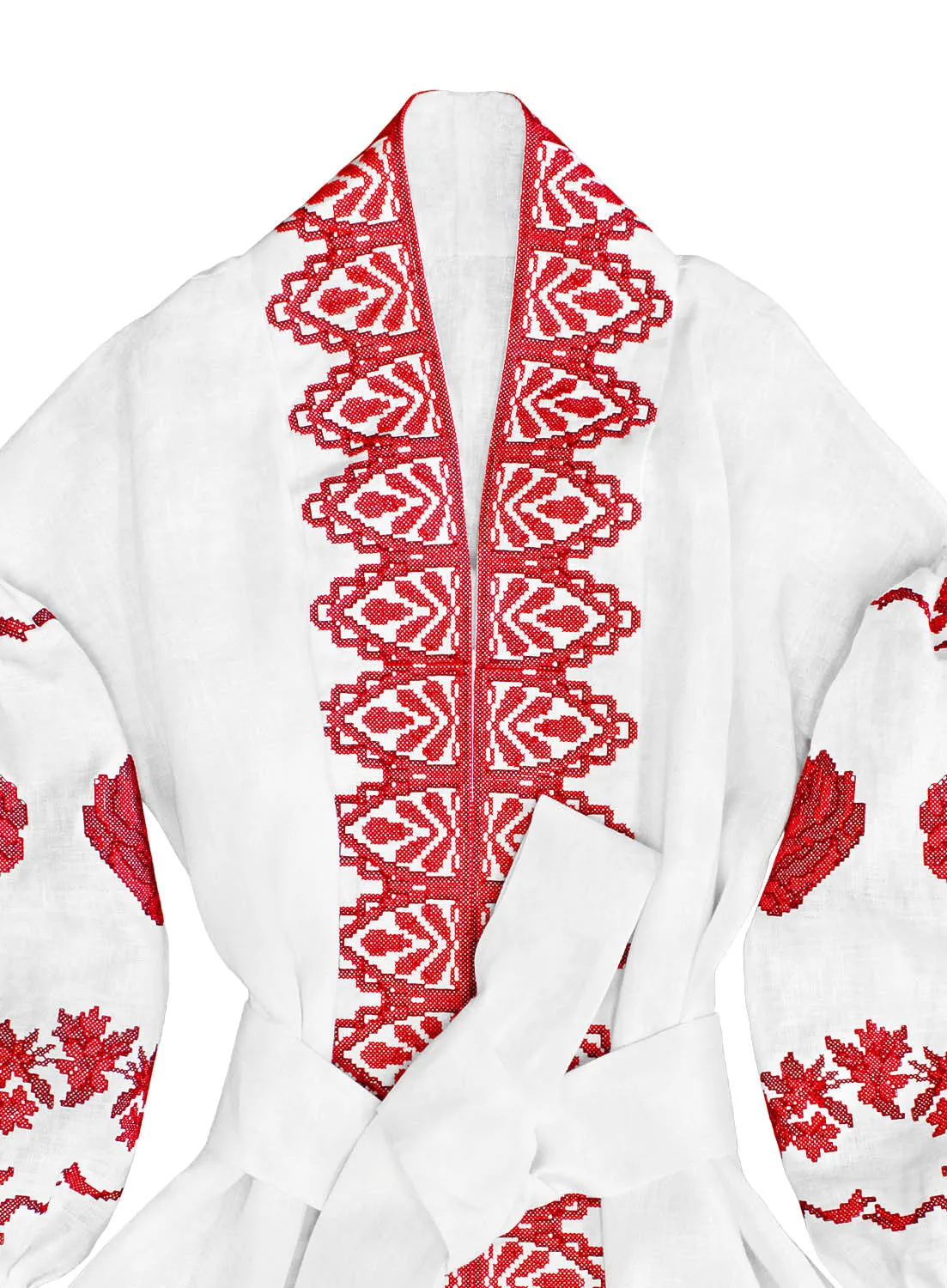 Boho style white kaftan with embroidery