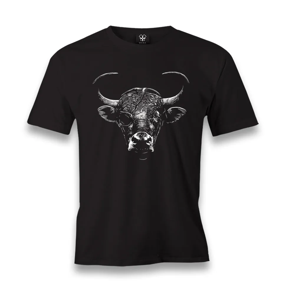 Bull with an Eye Patch Men's Black Tshirt
