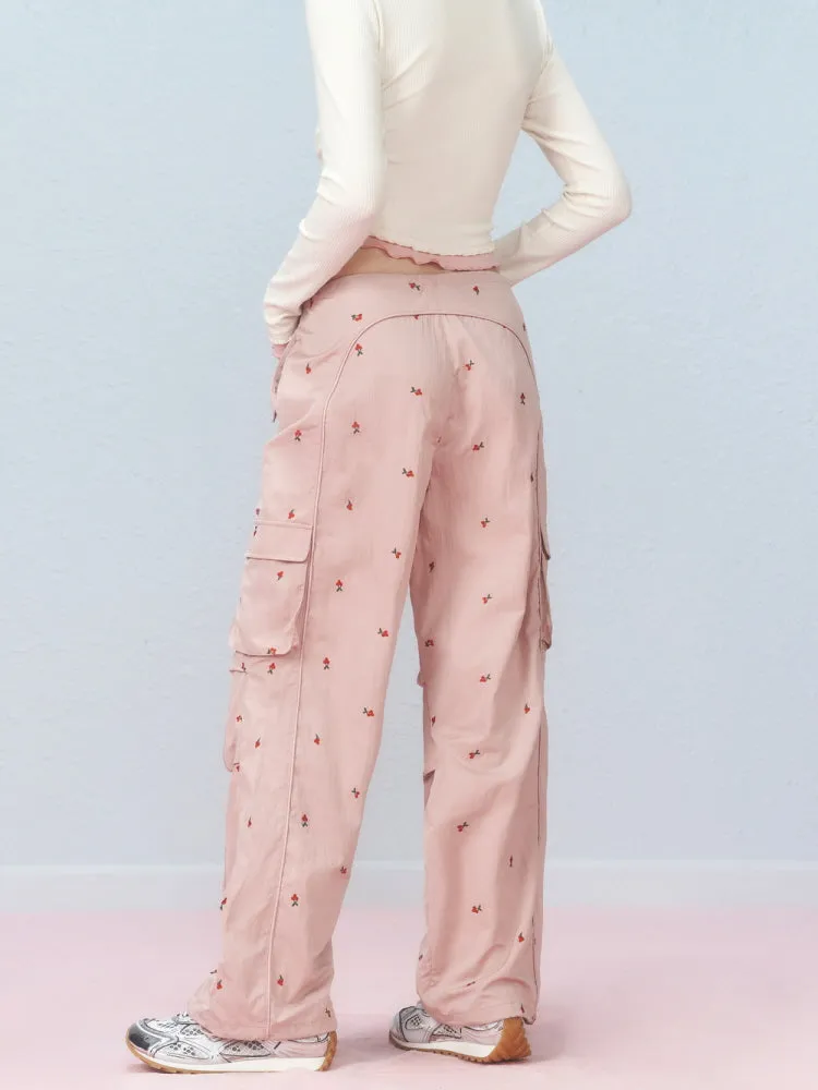 Cherry Blossom Embroidered Cargo Pants