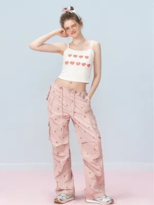 Cherry Blossom Embroidered Cargo Pants