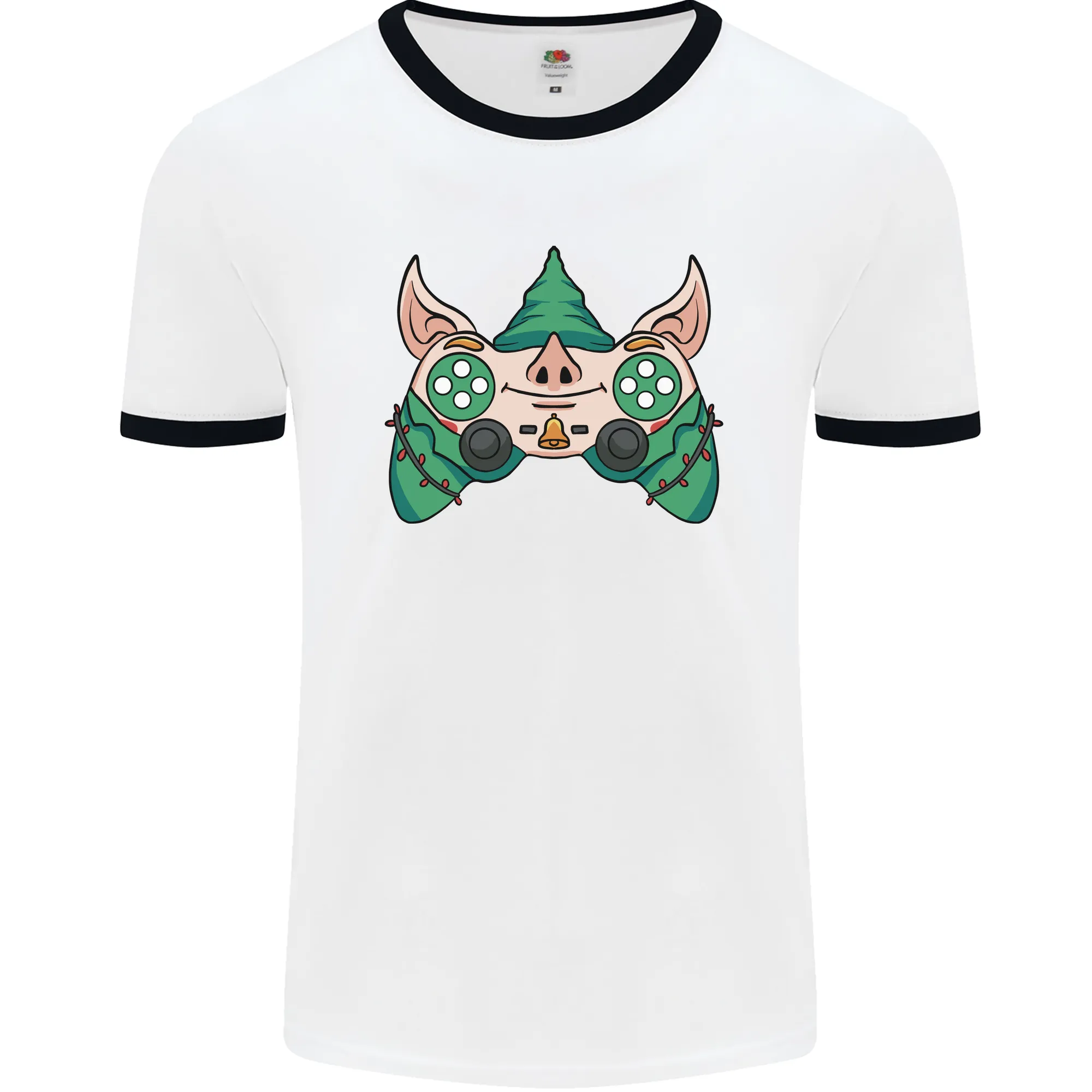 Christmas Elf Video Game Controller Joypad Xmas Mens Ringer T-Shirt
