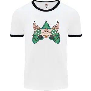 Christmas Elf Video Game Controller Joypad Xmas Mens Ringer T-Shirt