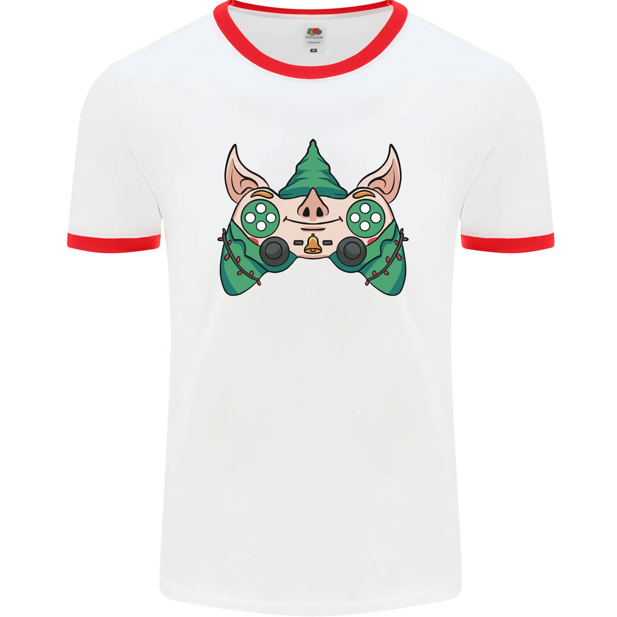 Christmas Elf Video Game Controller Joypad Xmas Mens Ringer T-Shirt