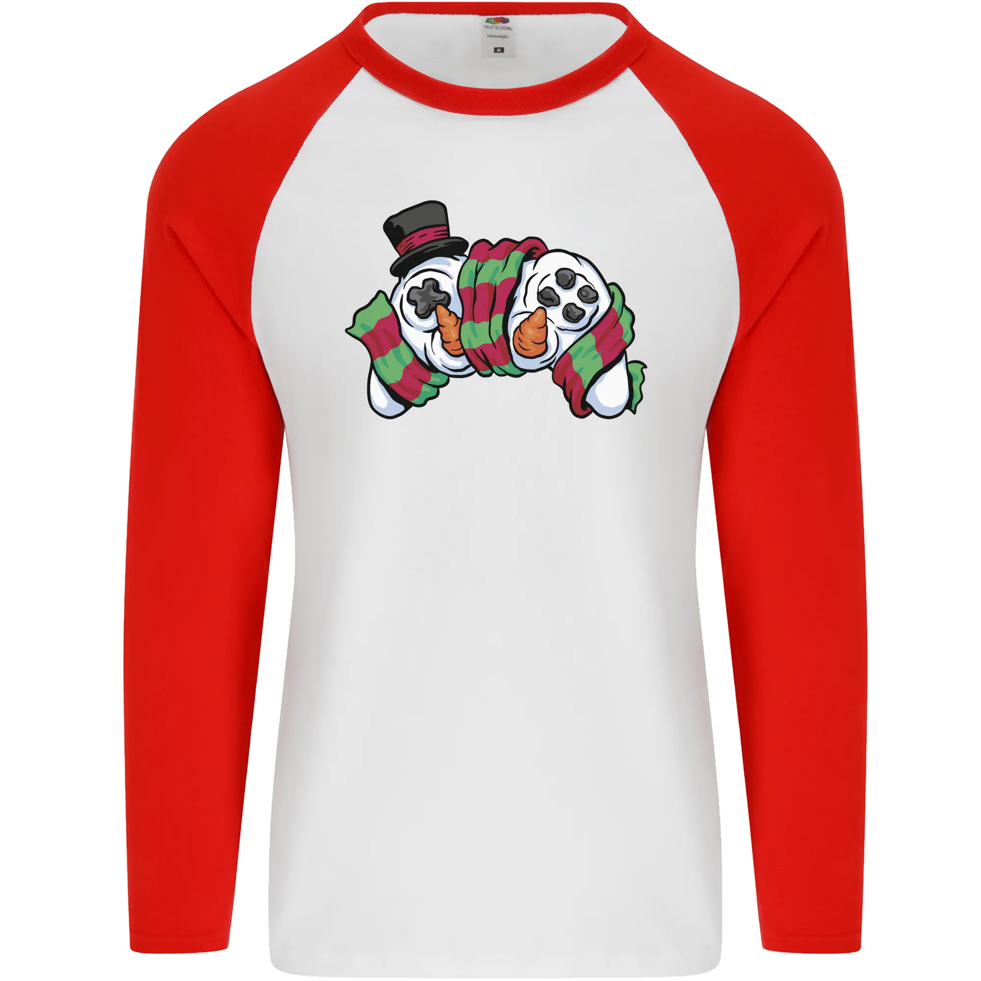 Christmas Snow Video Game Controller Joypad Xmas Mens L/S Baseball T-Shirt