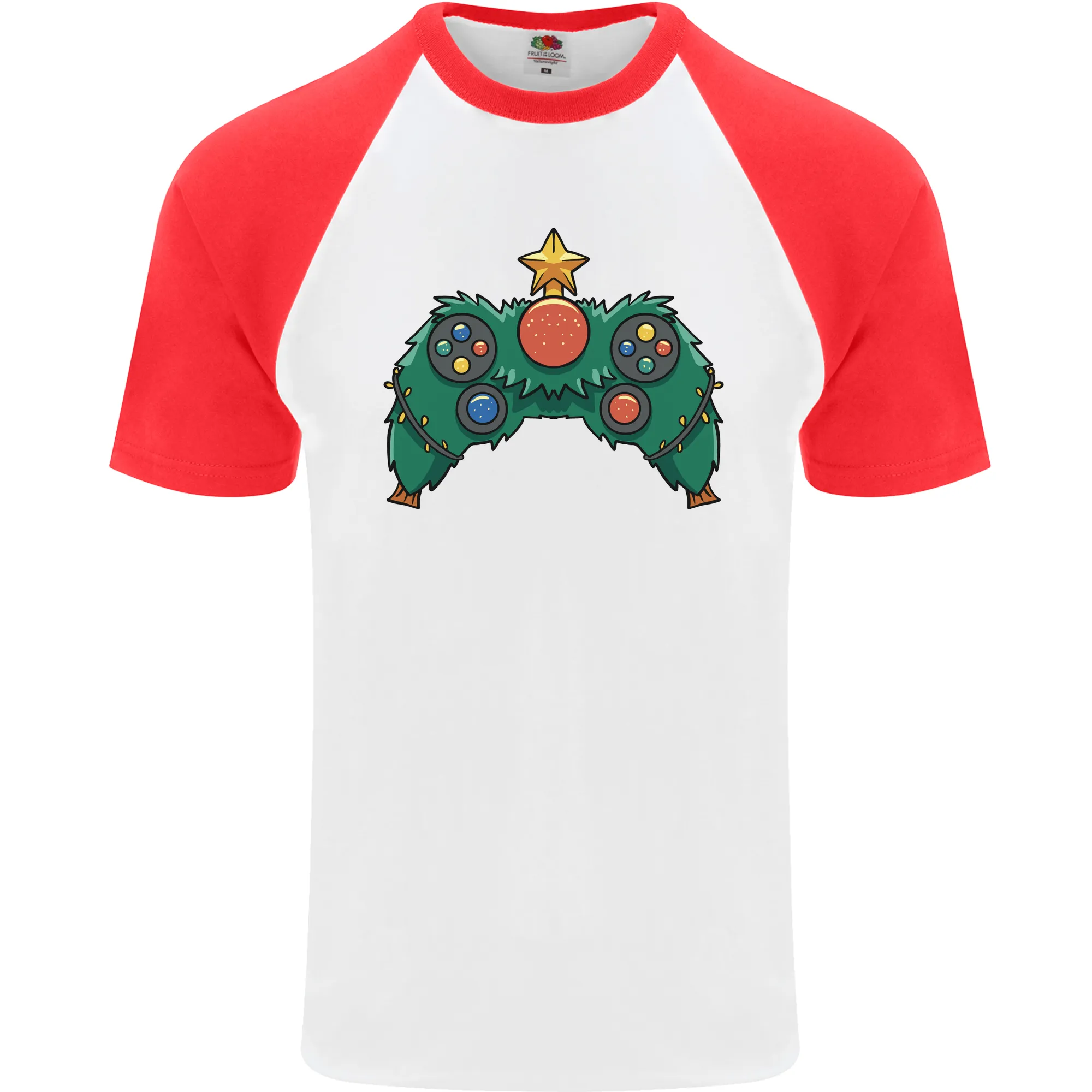 Christmas Tree Video Game Controller Joypad Xmas Mens S/S Baseball T-Shirt