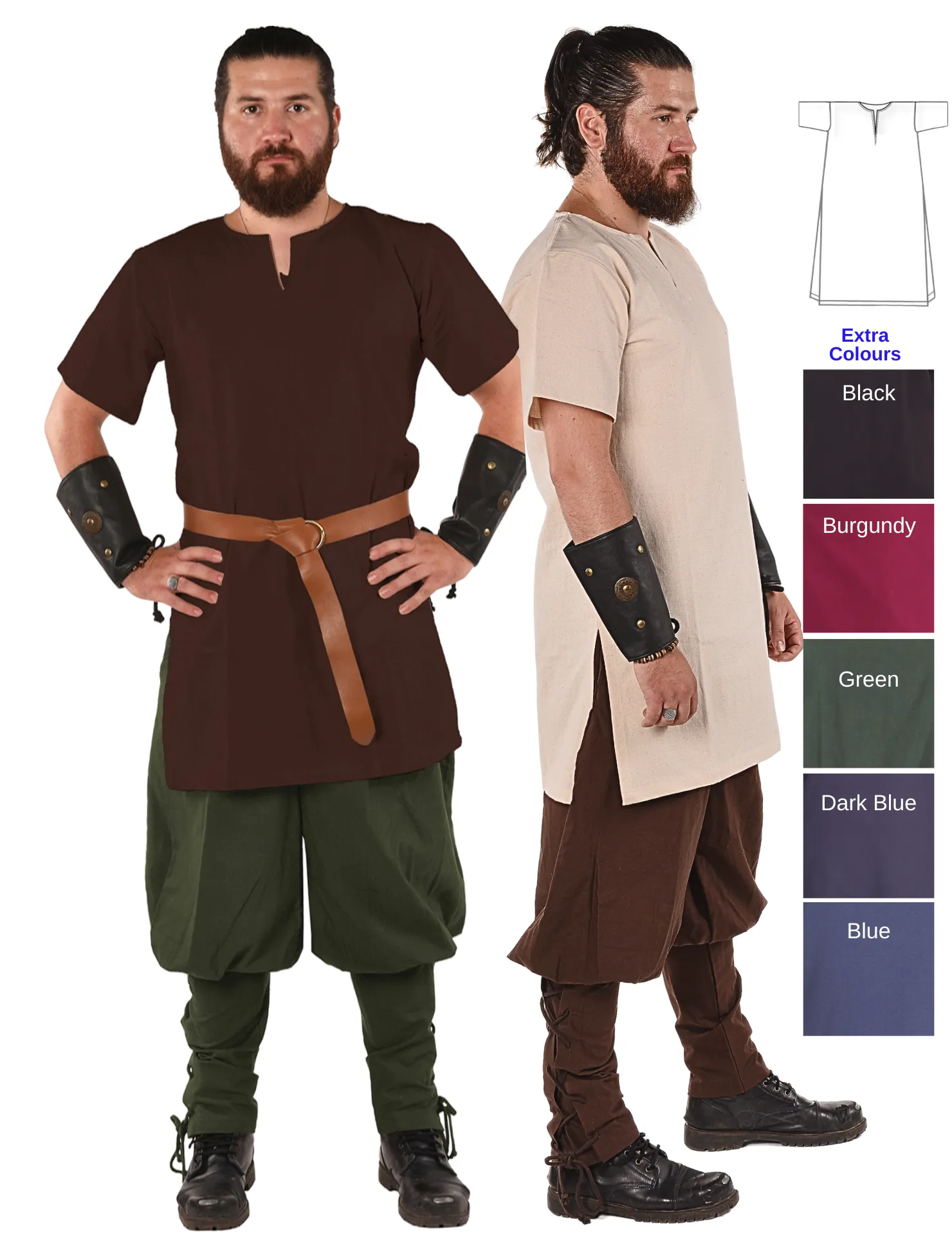 CORA Cotton Canvas Tunics  - Men's Medieval & Viking  Short Sleeve Tunic