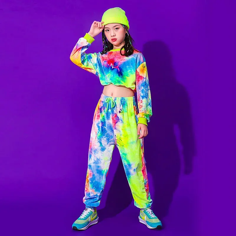 Costumes for Kids: Hip Hop Dance Outfit, Multicolor Sweatshirt & Casual Pants for Jazz & Ballroom Stage