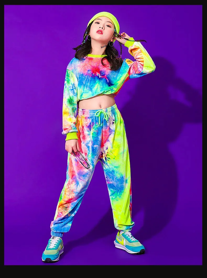 Costumes for Kids: Hip Hop Dance Outfit, Multicolor Sweatshirt & Casual Pants for Jazz & Ballroom Stage