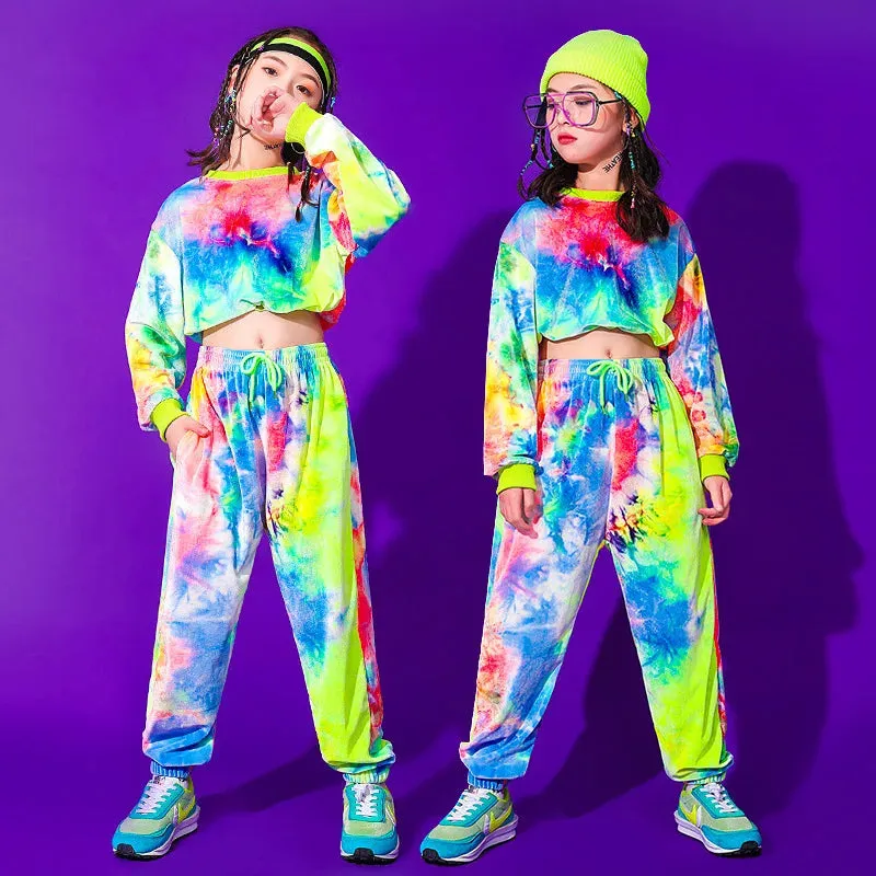 Costumes for Kids: Hip Hop Dance Outfit, Multicolor Sweatshirt & Casual Pants for Jazz & Ballroom Stage