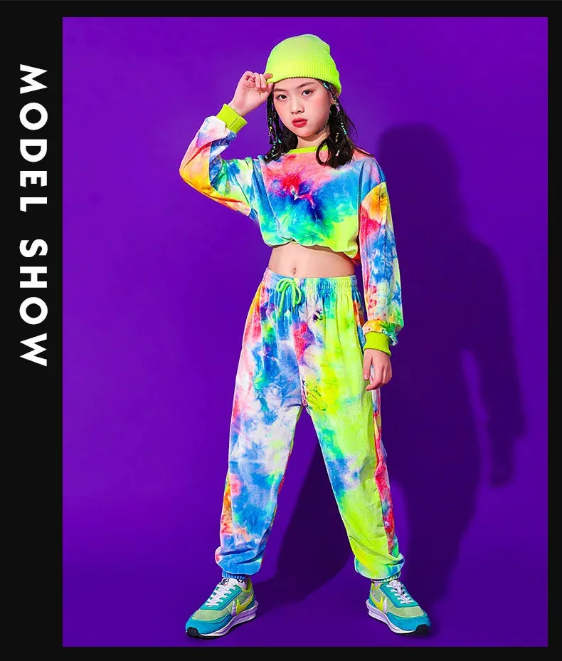 Costumes for Kids: Hip Hop Dance Outfit, Multicolor Sweatshirt & Casual Pants for Jazz & Ballroom Stage