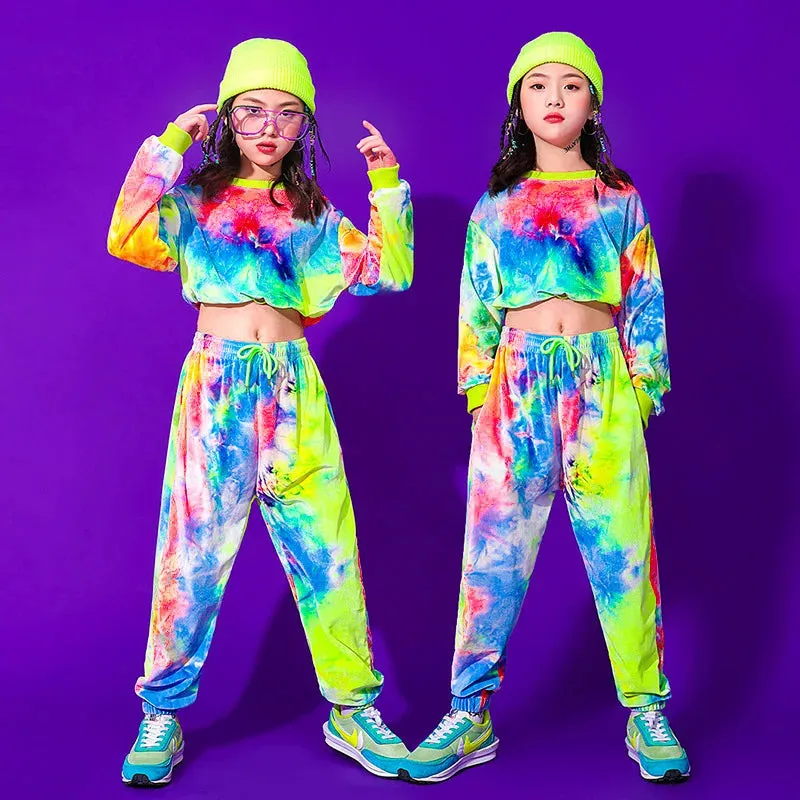 Costumes for Kids: Hip Hop Dance Outfit, Multicolor Sweatshirt & Casual Pants for Jazz & Ballroom Stage