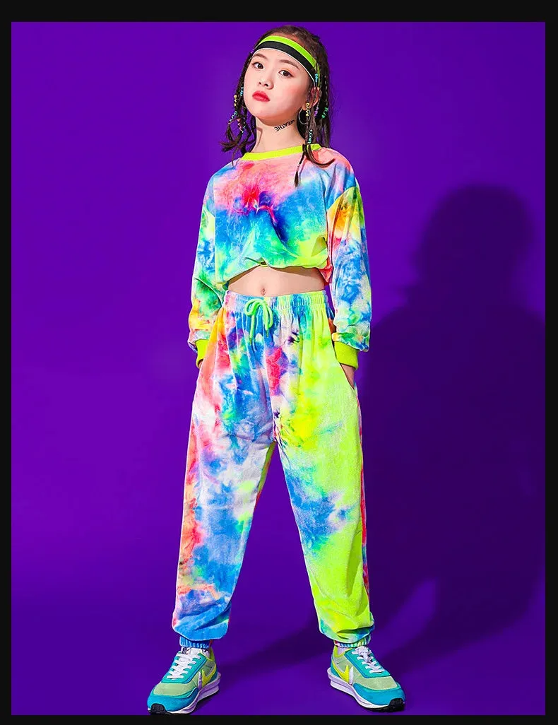 Costumes for Kids: Hip Hop Dance Outfit, Multicolor Sweatshirt & Casual Pants for Jazz & Ballroom Stage