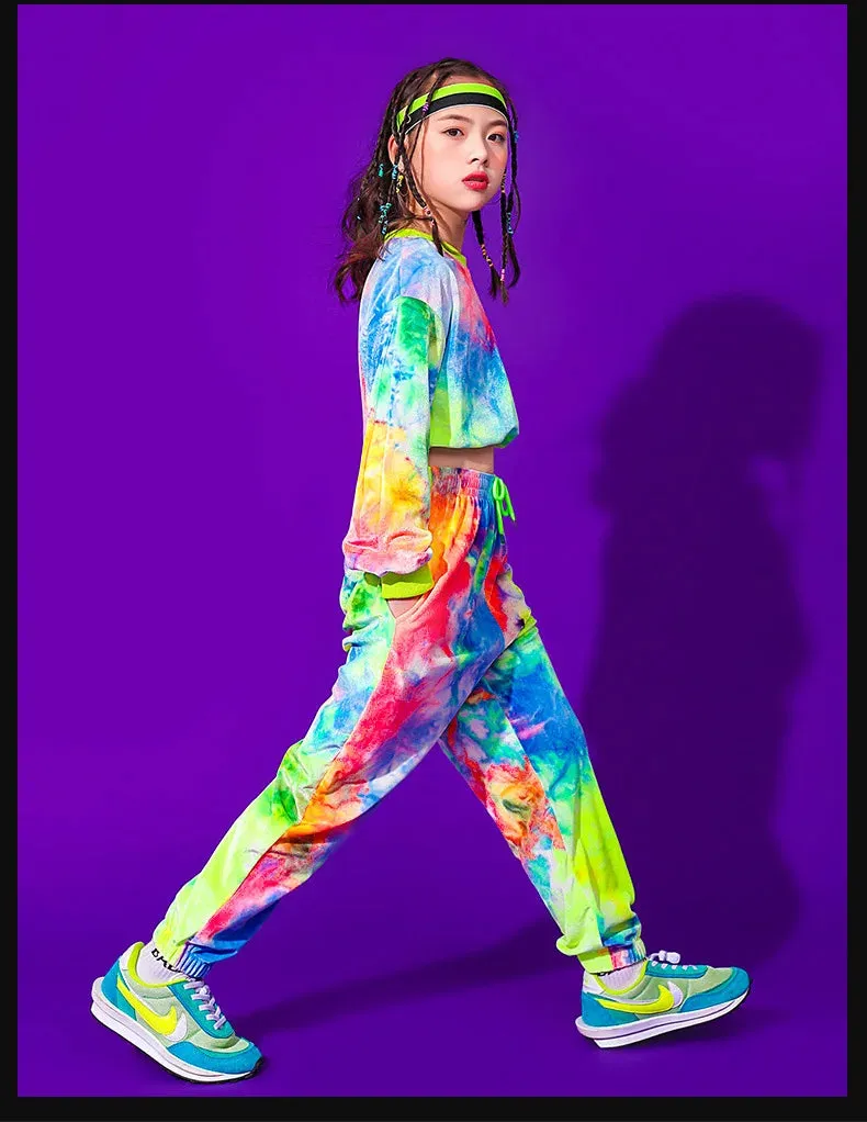 Costumes for Kids: Hip Hop Dance Outfit, Multicolor Sweatshirt & Casual Pants for Jazz & Ballroom Stage