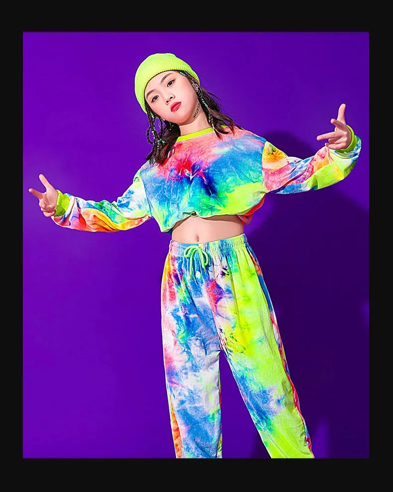 Costumes for Kids: Hip Hop Dance Outfit, Multicolor Sweatshirt & Casual Pants for Jazz & Ballroom Stage