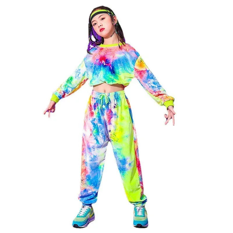 Costumes for Kids: Hip Hop Dance Outfit, Multicolor Sweatshirt & Casual Pants for Jazz & Ballroom Stage
