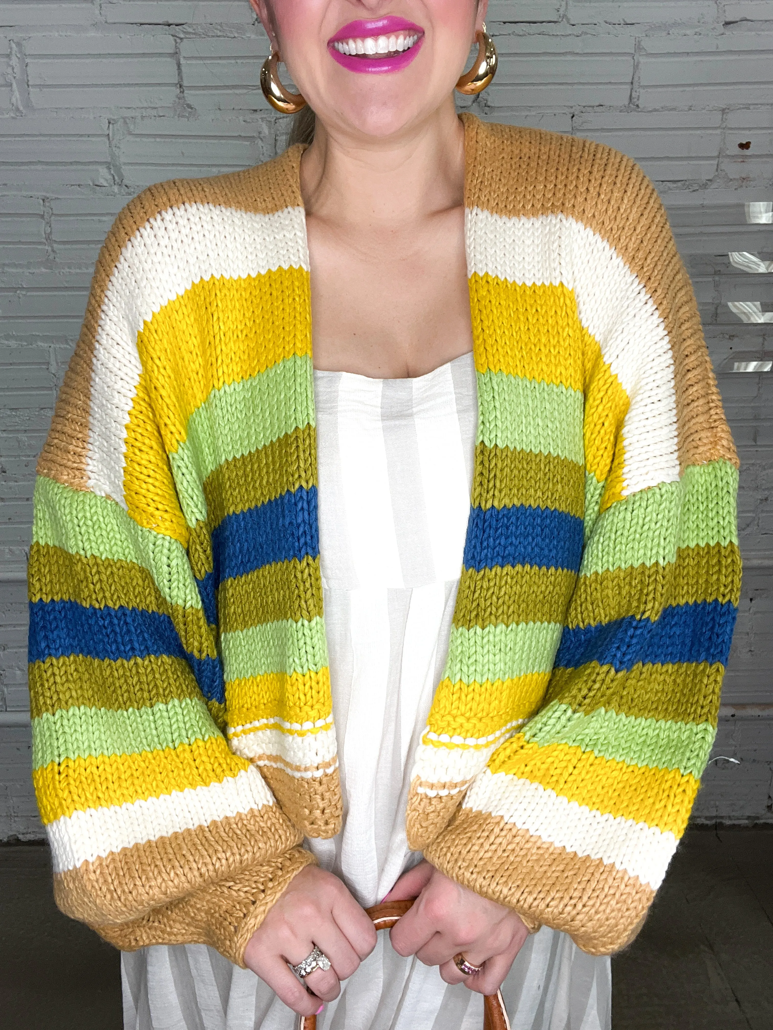 Crazy Circus Balloon Sleeve Striped Cardigan