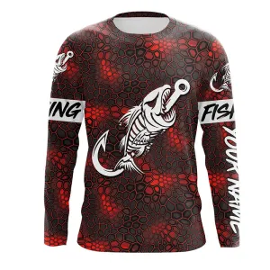 Custom Red Camo Long sleeve fishing shirt Fish hook skull sun protection fishing jerseys | Long sleeve NQS5083