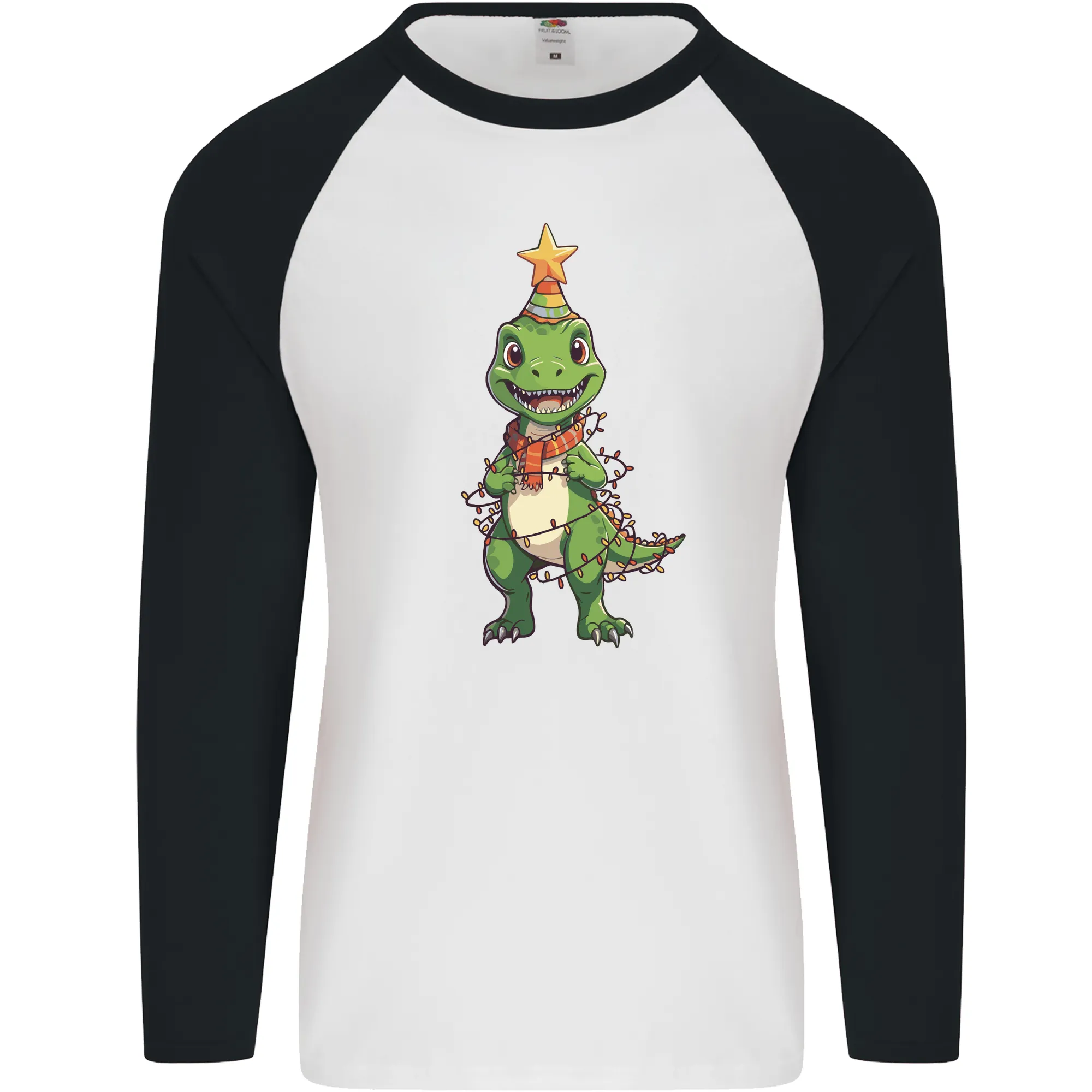 Cute Christmas T-Rex Funny Xmas Dinosaur Mens L/S Baseball T-Shirt