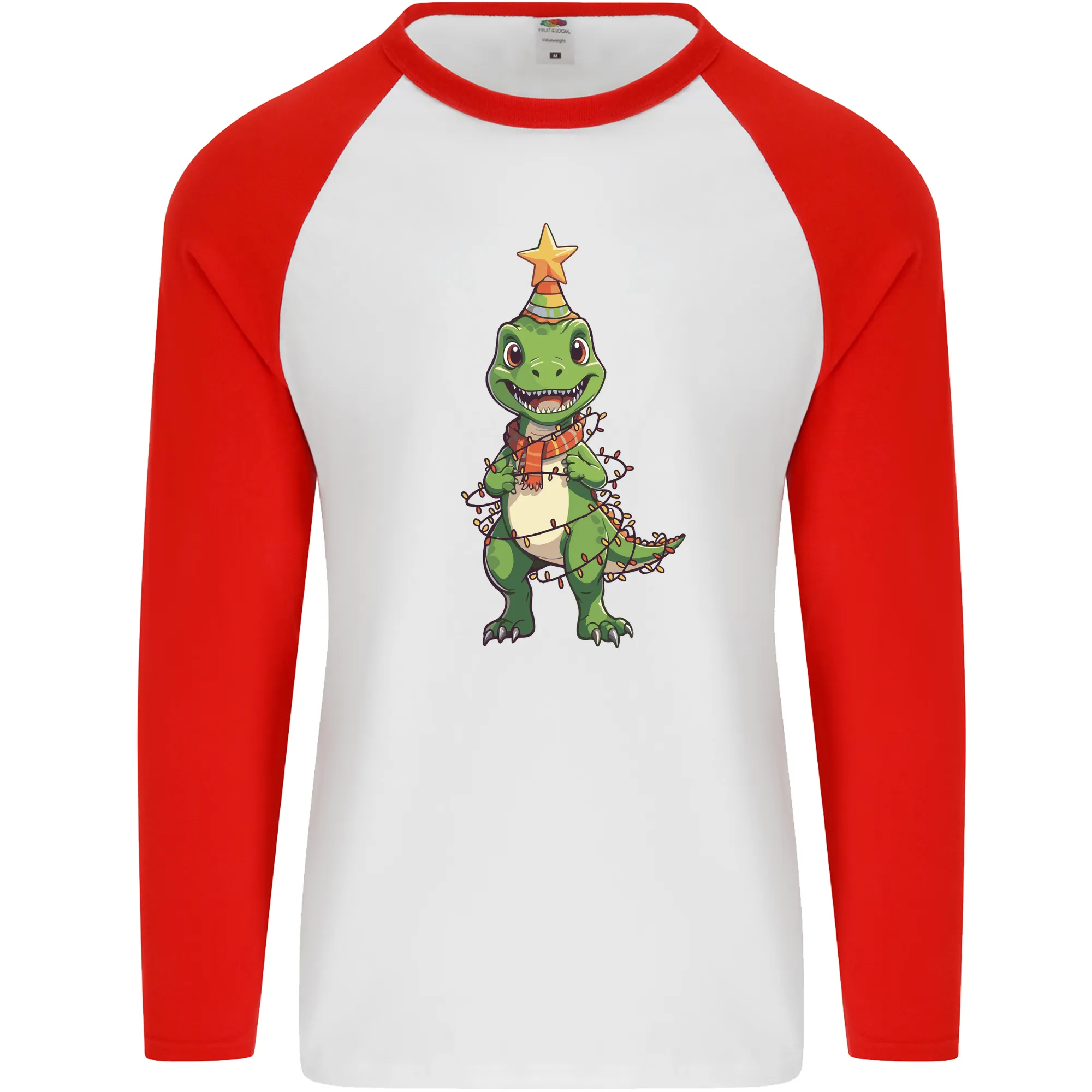 Cute Christmas T-Rex Funny Xmas Dinosaur Mens L/S Baseball T-Shirt