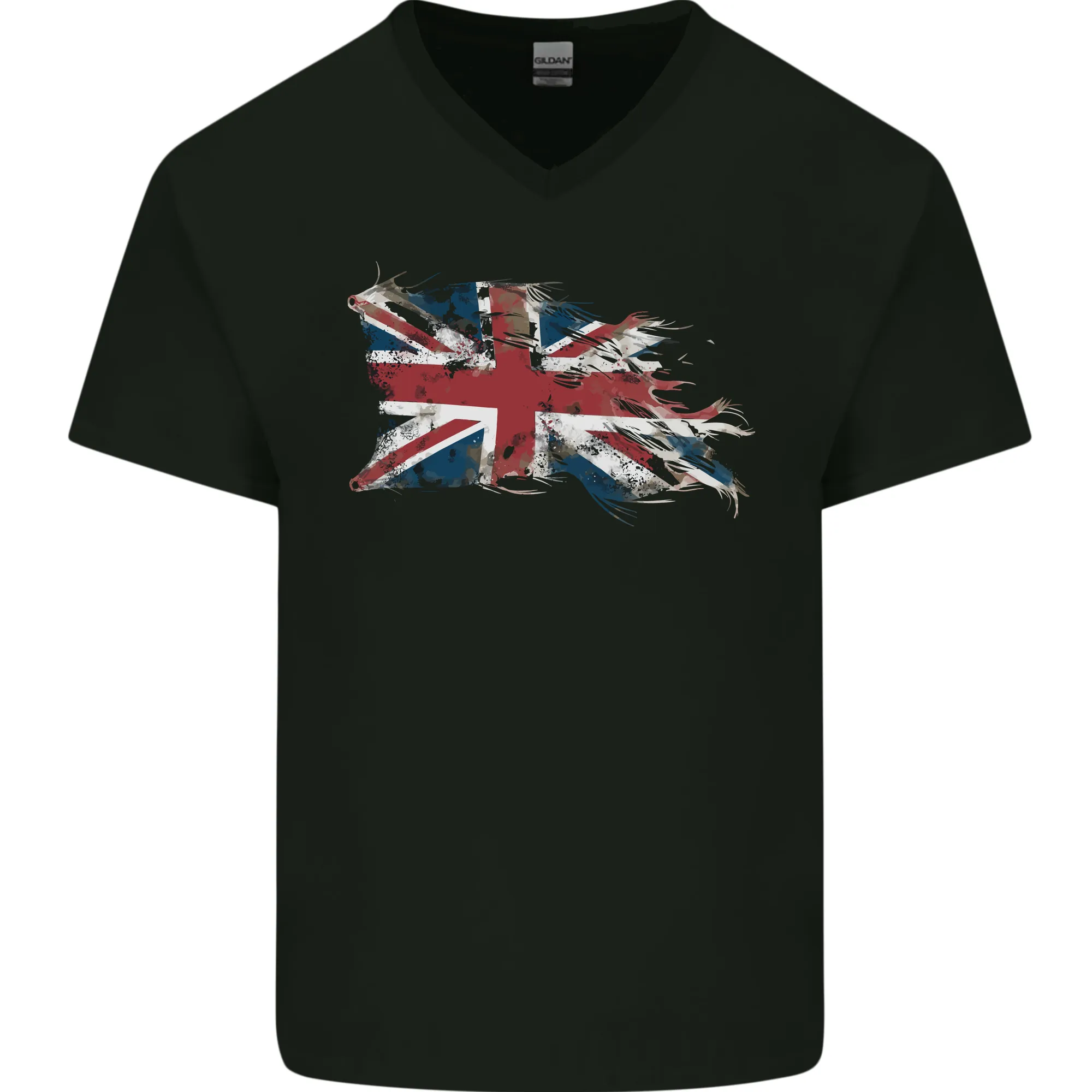 Distressed Union Jack Flag GB British Mens V-Neck Cotton T-Shirt