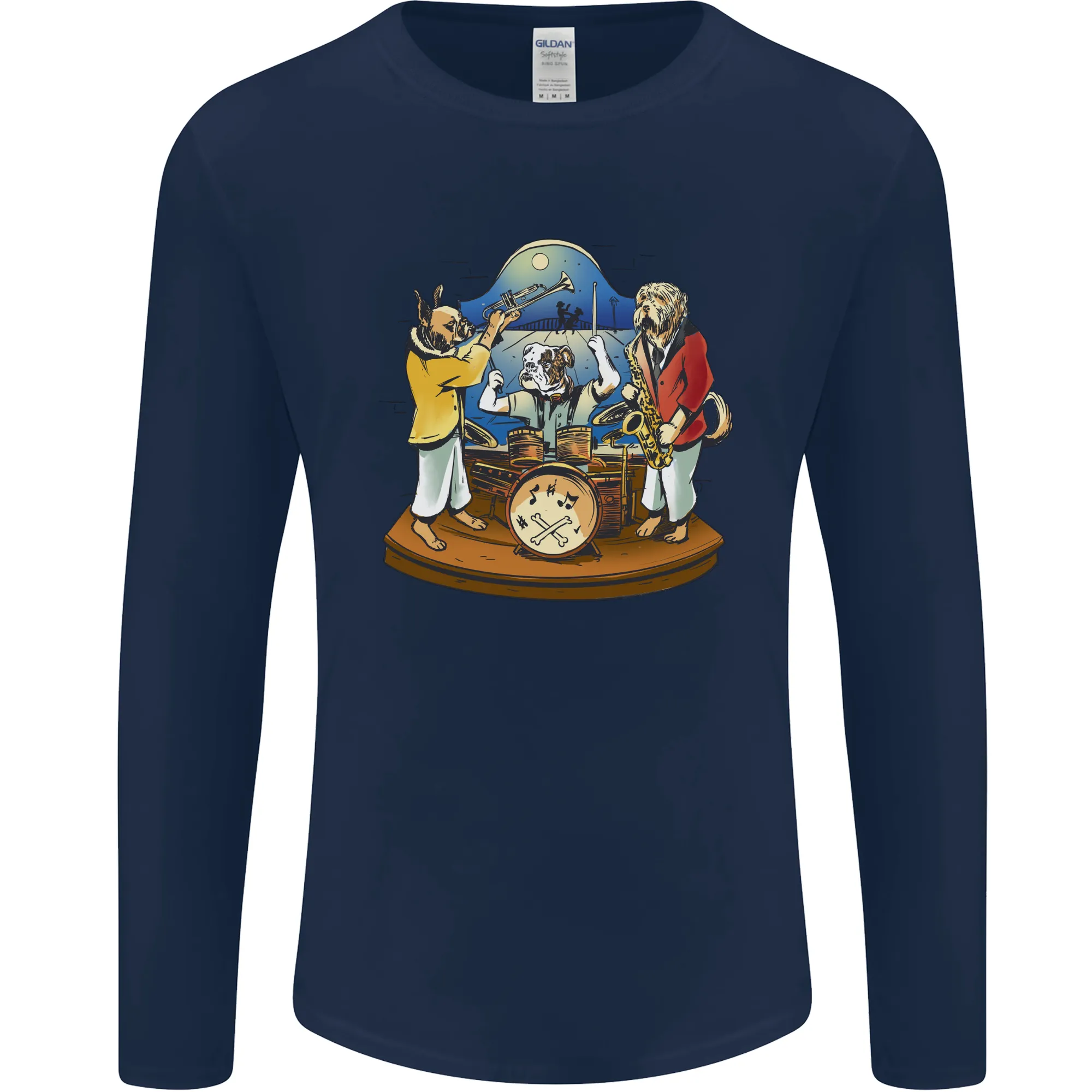 Dog Jazz Band Funny Music Mens Long Sleeve T-Shirt