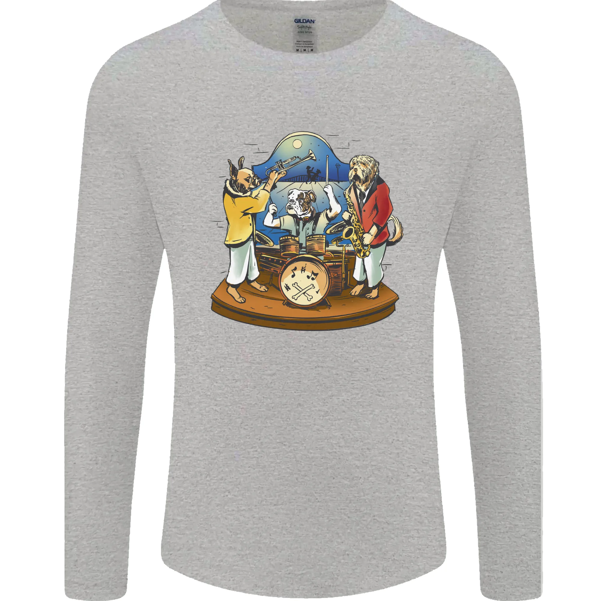 Dog Jazz Band Funny Music Mens Long Sleeve T-Shirt