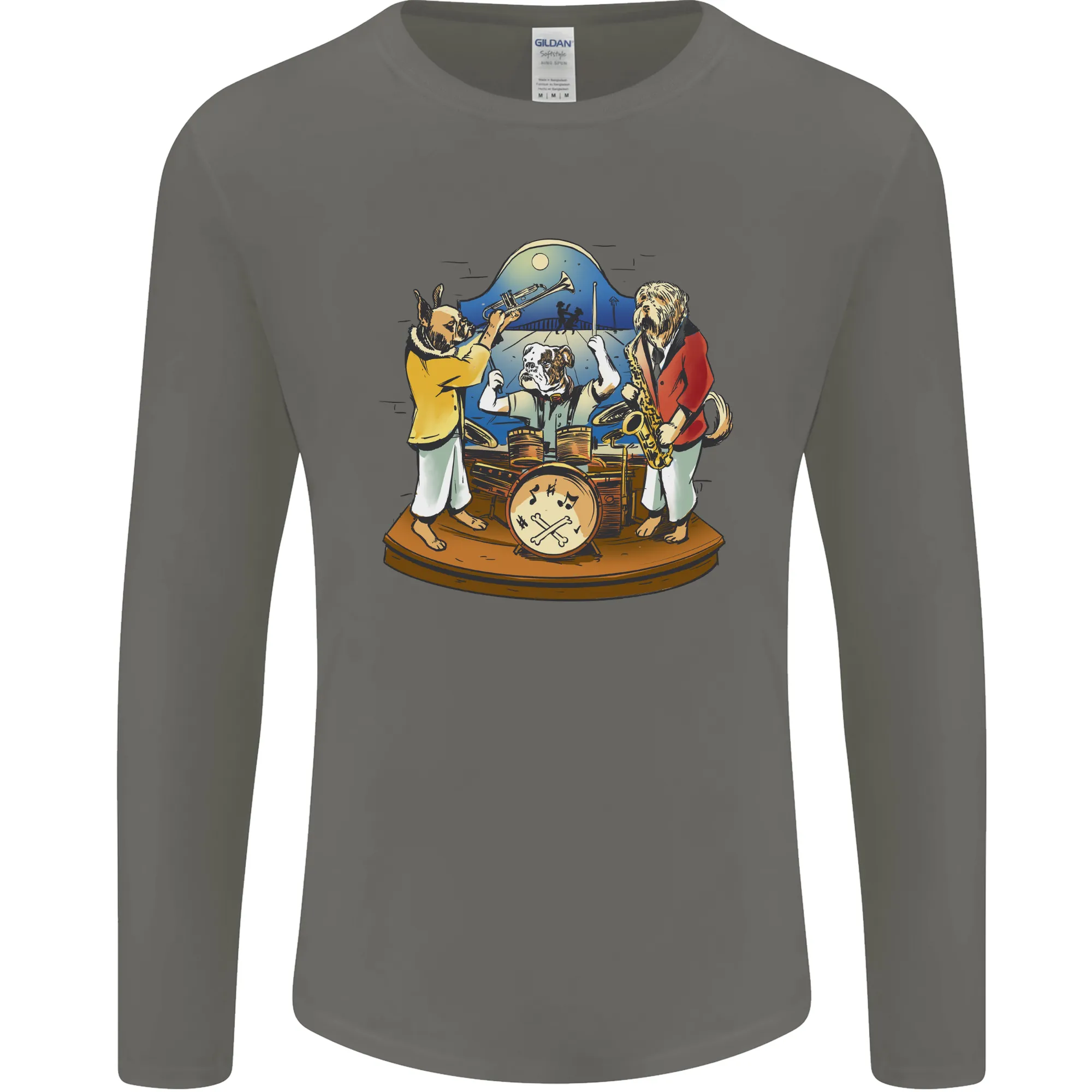 Dog Jazz Band Funny Music Mens Long Sleeve T-Shirt