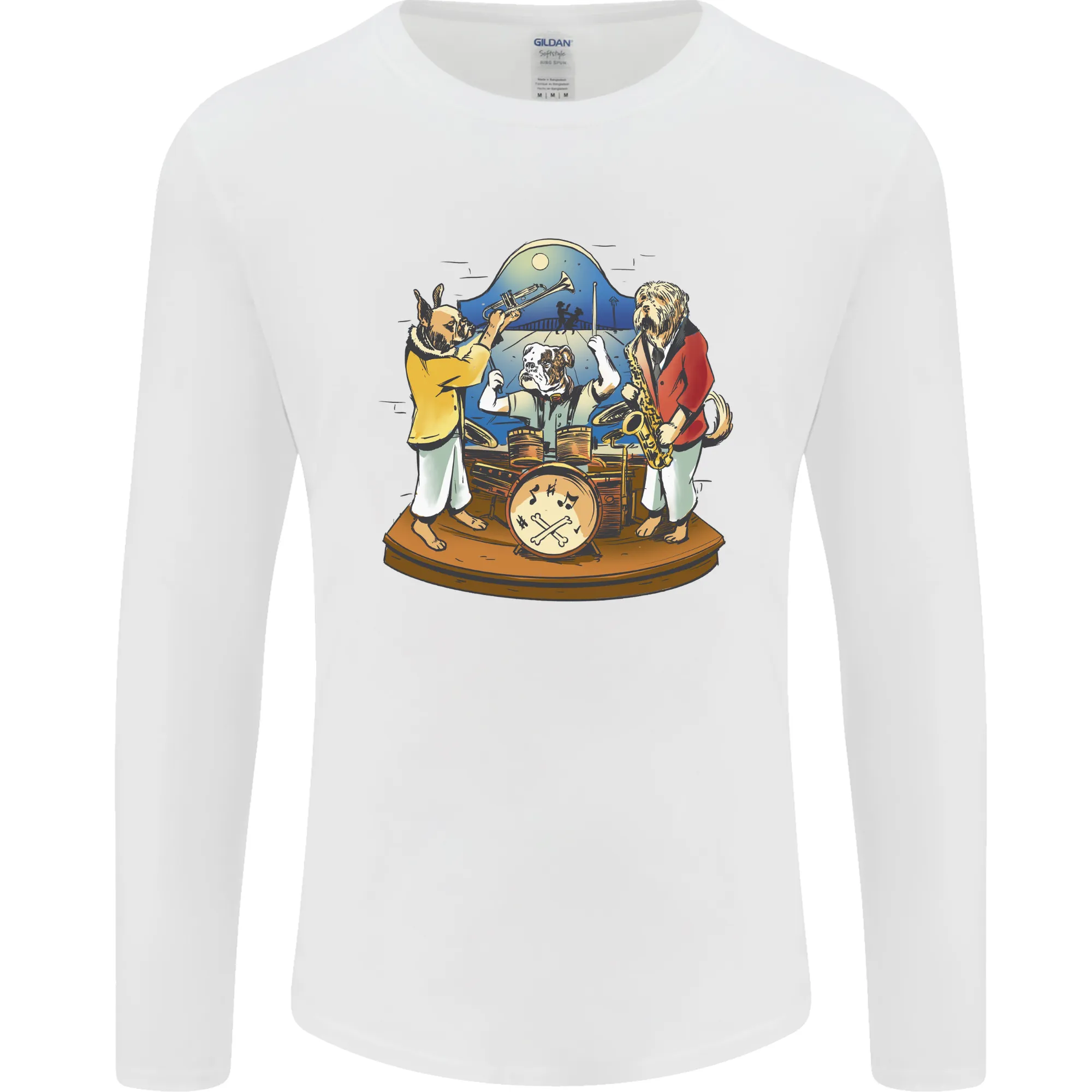Dog Jazz Band Funny Music Mens Long Sleeve T-Shirt