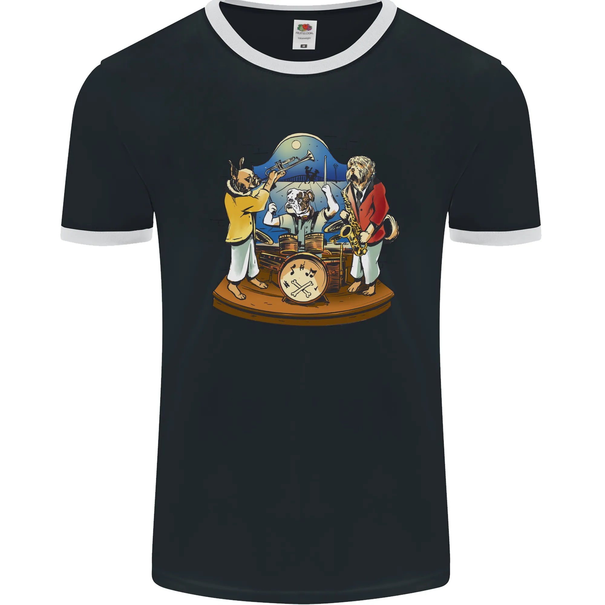 Dog Jazz Band Funny Music Mens Ringer T-Shirt FotL