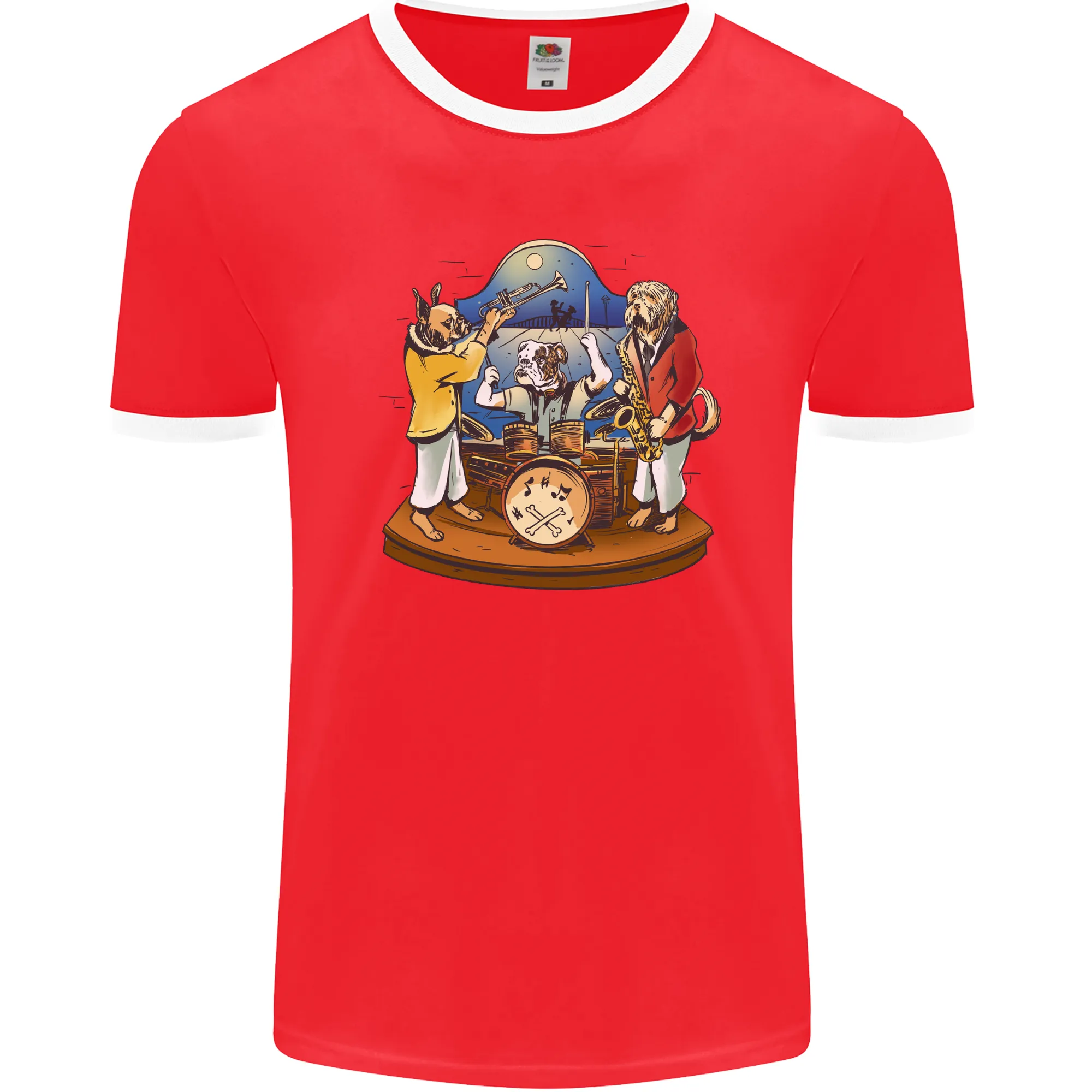 Dog Jazz Band Funny Music Mens Ringer T-Shirt FotL