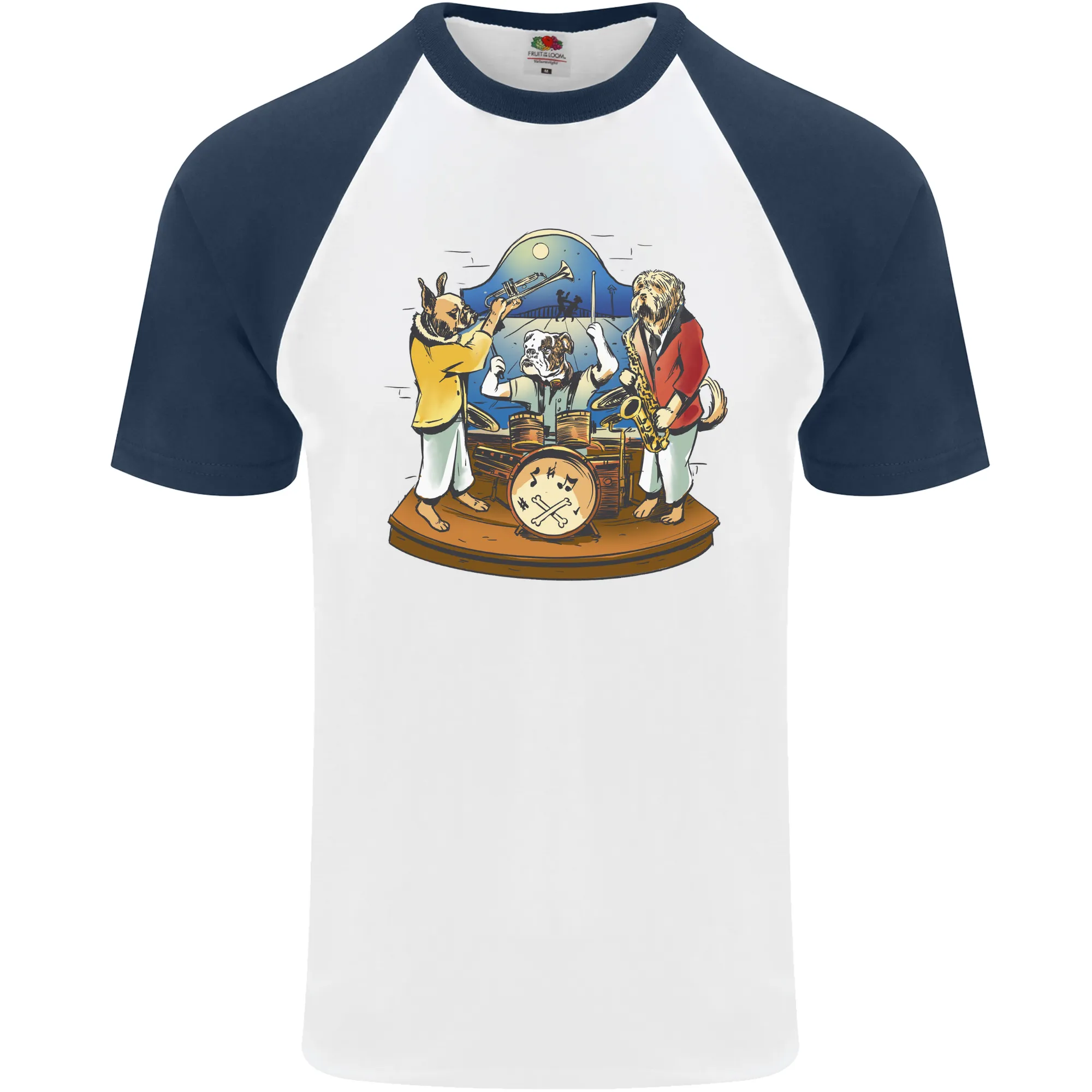 Dog Jazz Band Funny Music Mens S/S Baseball T-Shirt
