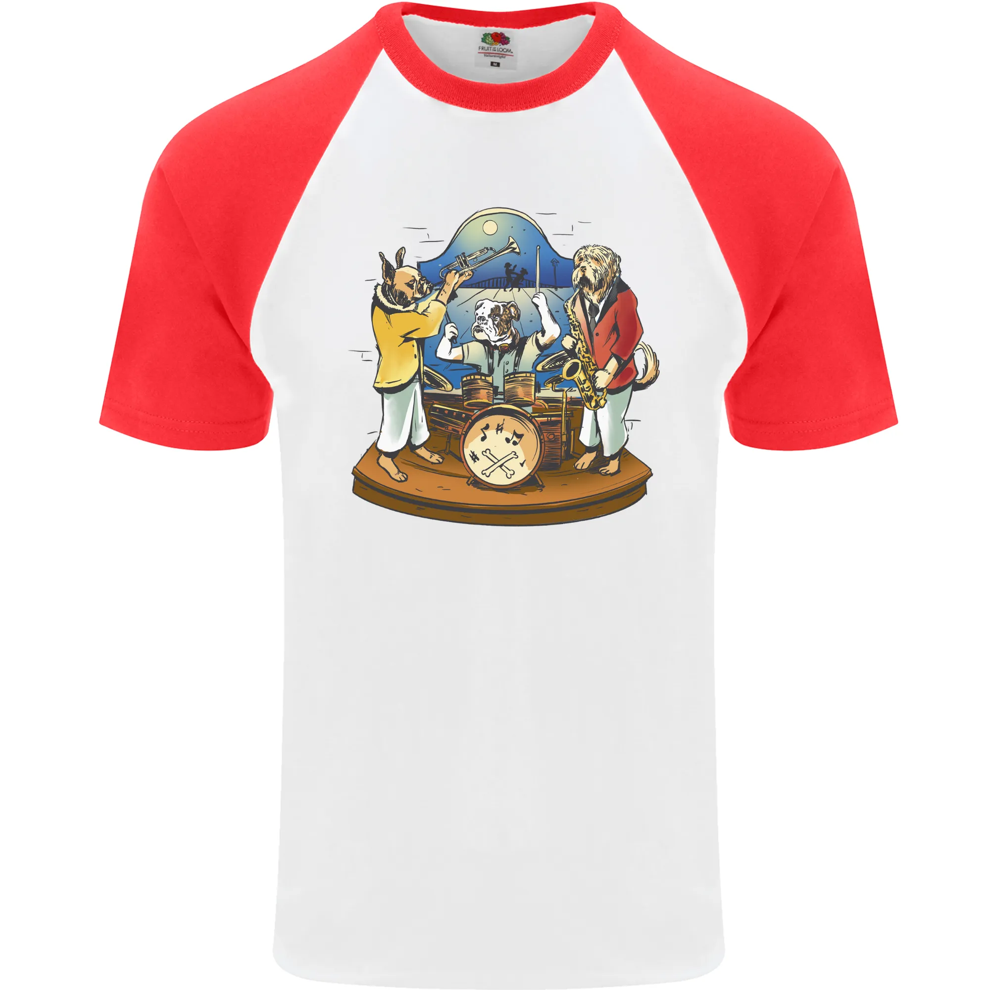 Dog Jazz Band Funny Music Mens S/S Baseball T-Shirt