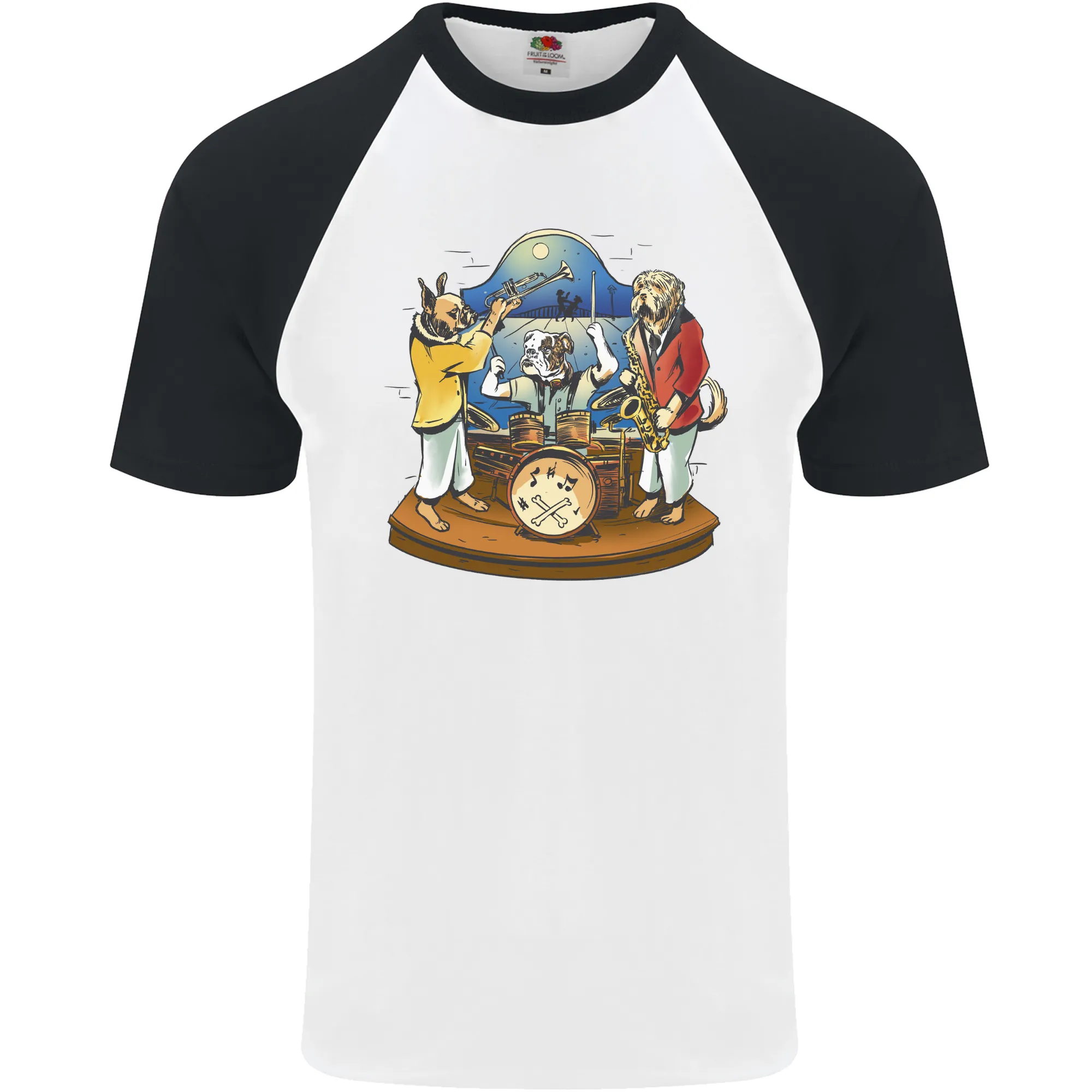 Dog Jazz Band Funny Music Mens S/S Baseball T-Shirt