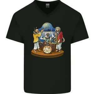 Dog Jazz Band Funny Music Mens V-Neck Cotton T-Shirt
