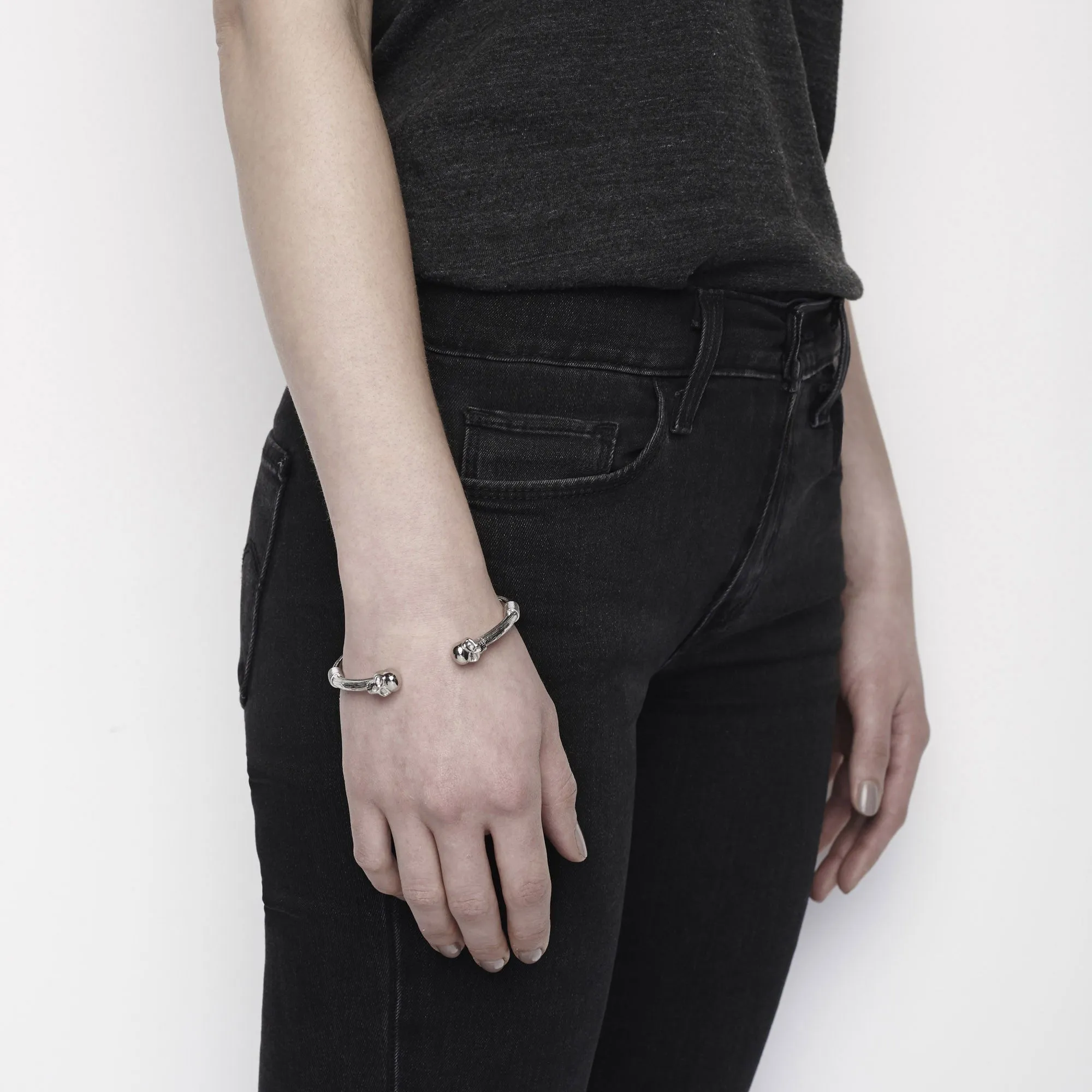 Double Skull Bangle - Steel