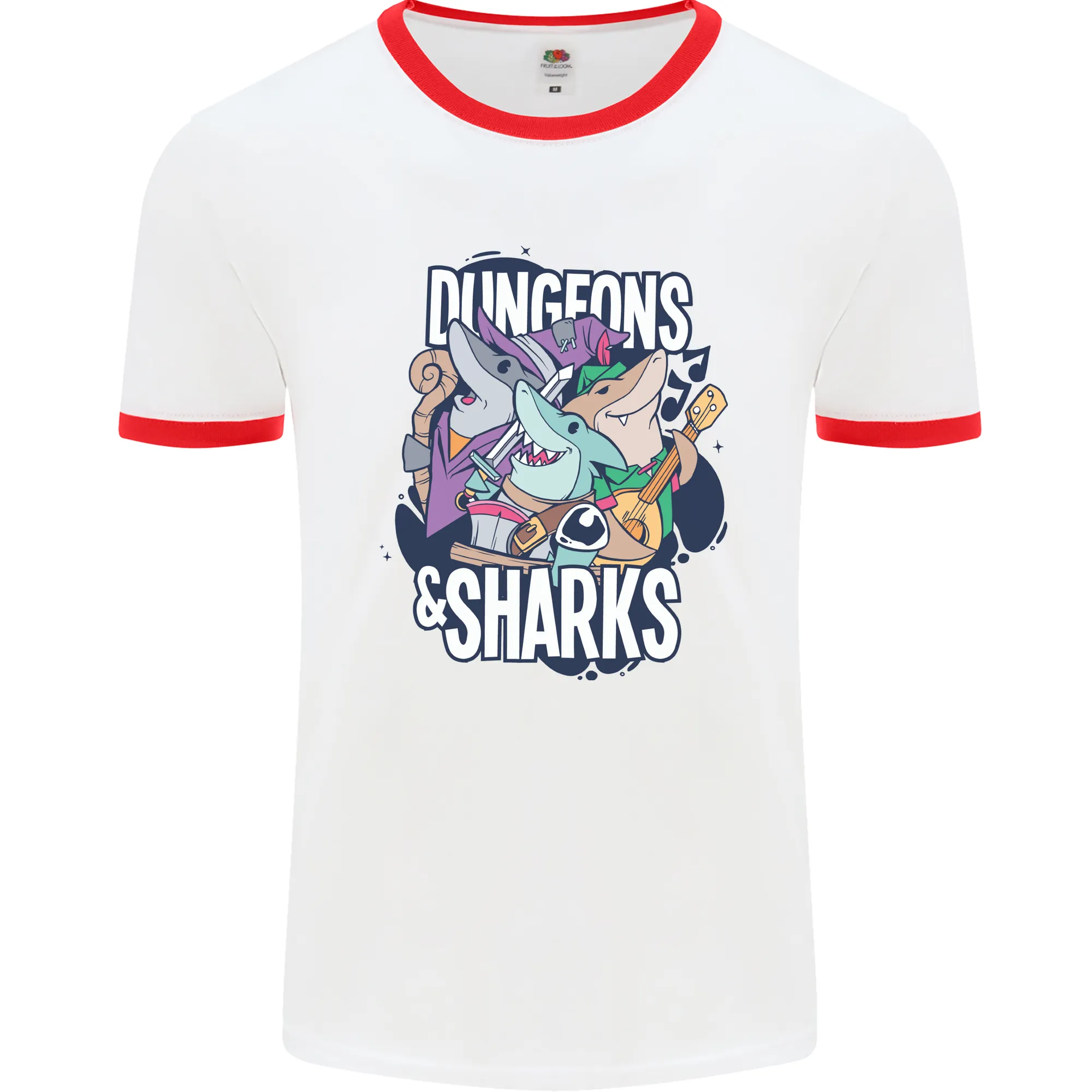 Dungeons & Sharks Role Play Games RPG Mens Ringer T-Shirt