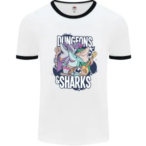 Dungeons & Sharks Role Play Games RPG Mens Ringer T-Shirt